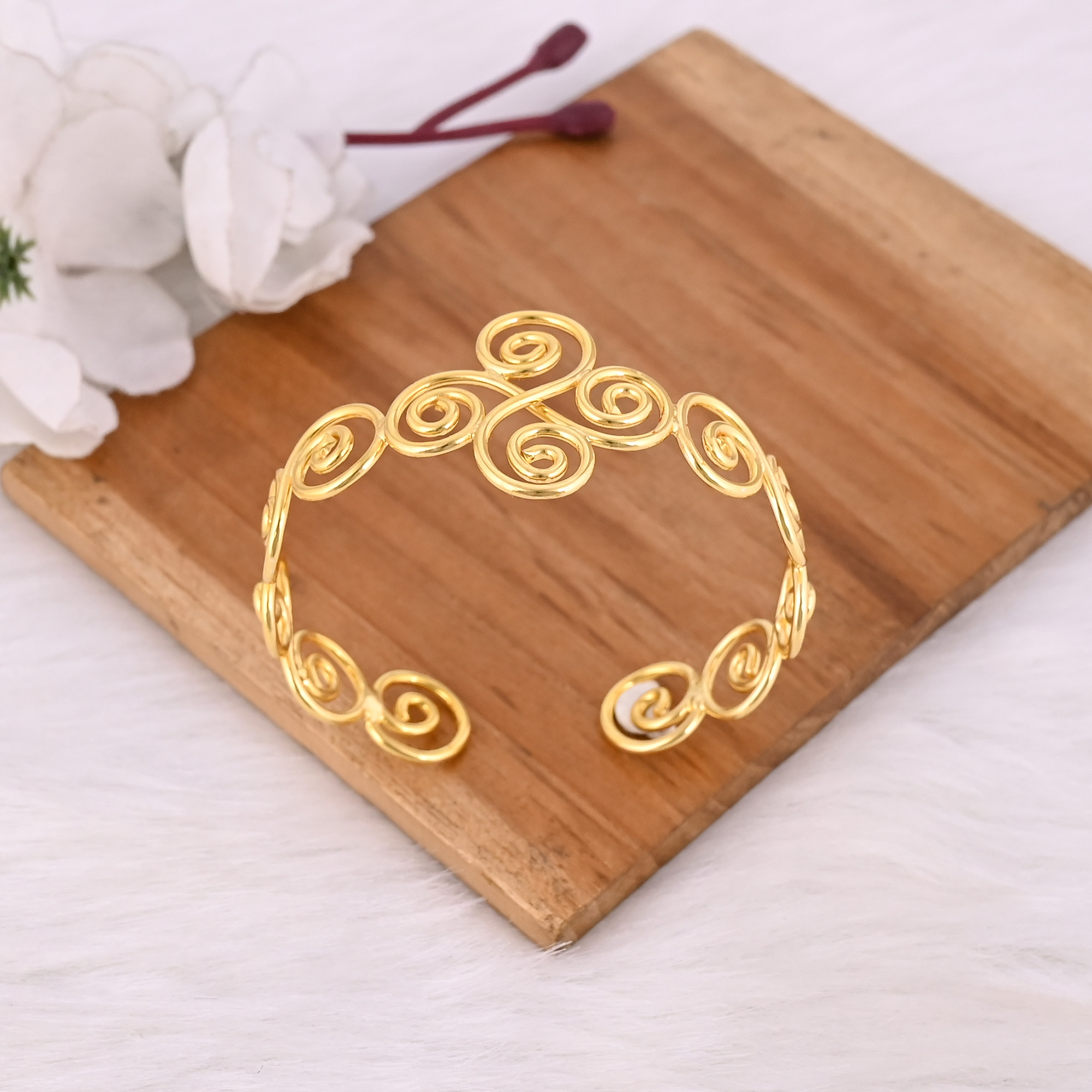 Yellow Gold Plated Brass Adjustable Cuff Bangle Bracelet Handmade Charm Jewelry