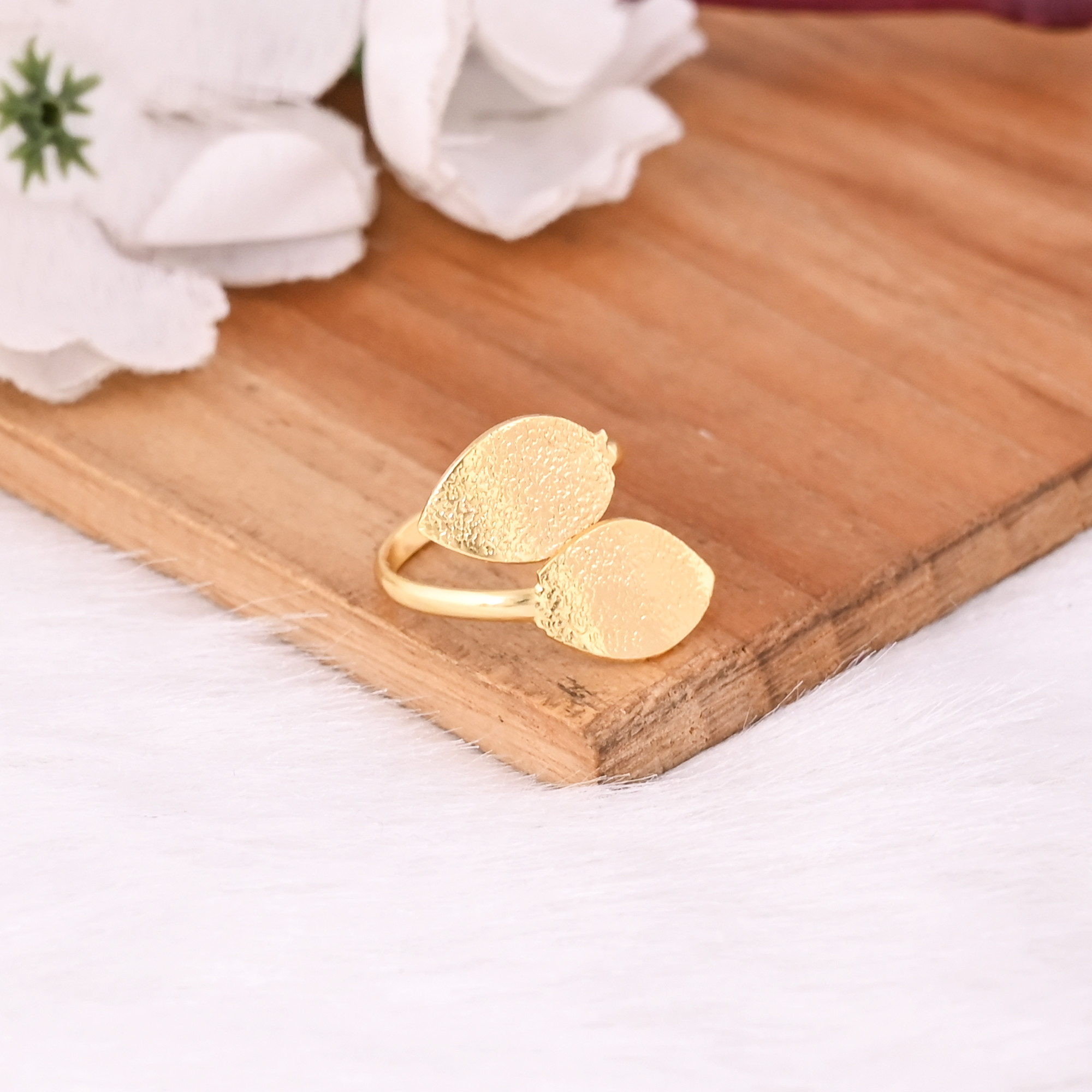 Wholesale Lot 25pcs Yellow Gold Plated Brass Adjustable Ring Handmade Boho Leaf Designer Unique Gift