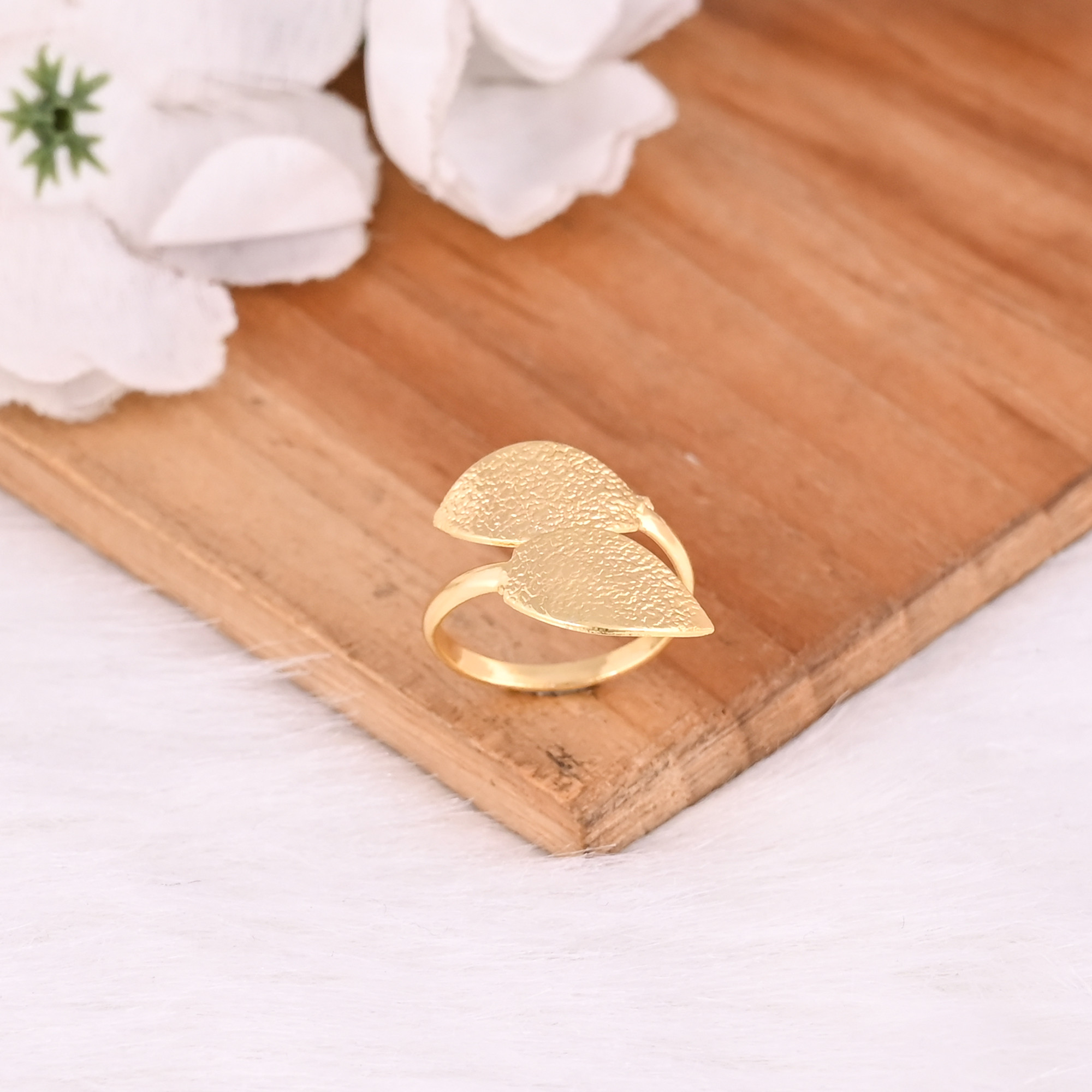 Wholesale Lot 25pcs Yellow Gold Plated Brass Adjustable Ring Handmade Boho Leaf Designer Unique Gift