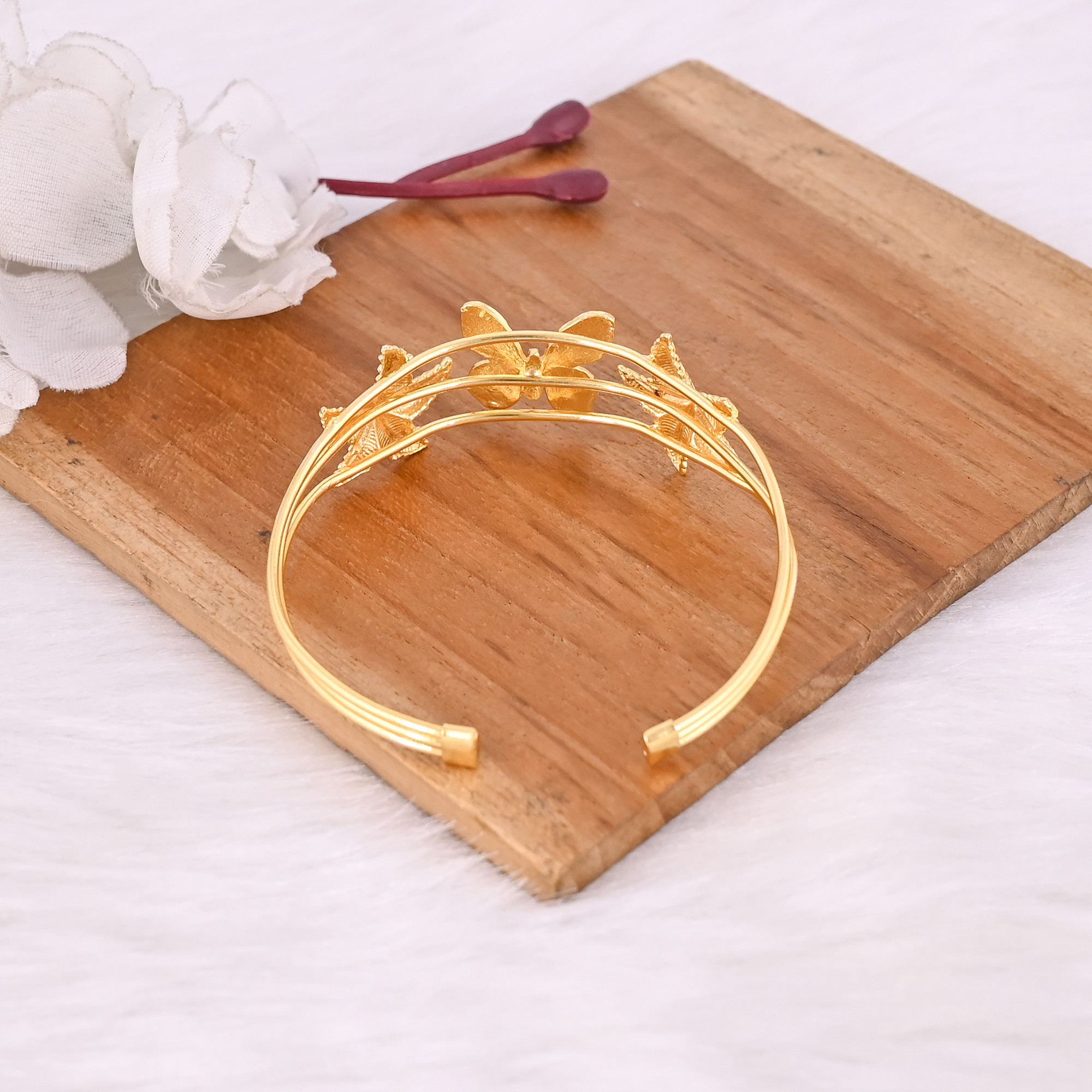 Yellow Gold Plated Brass Adjustable Cuff bangle Bracelet Handmade Butterfly  Star Charm Jewelry