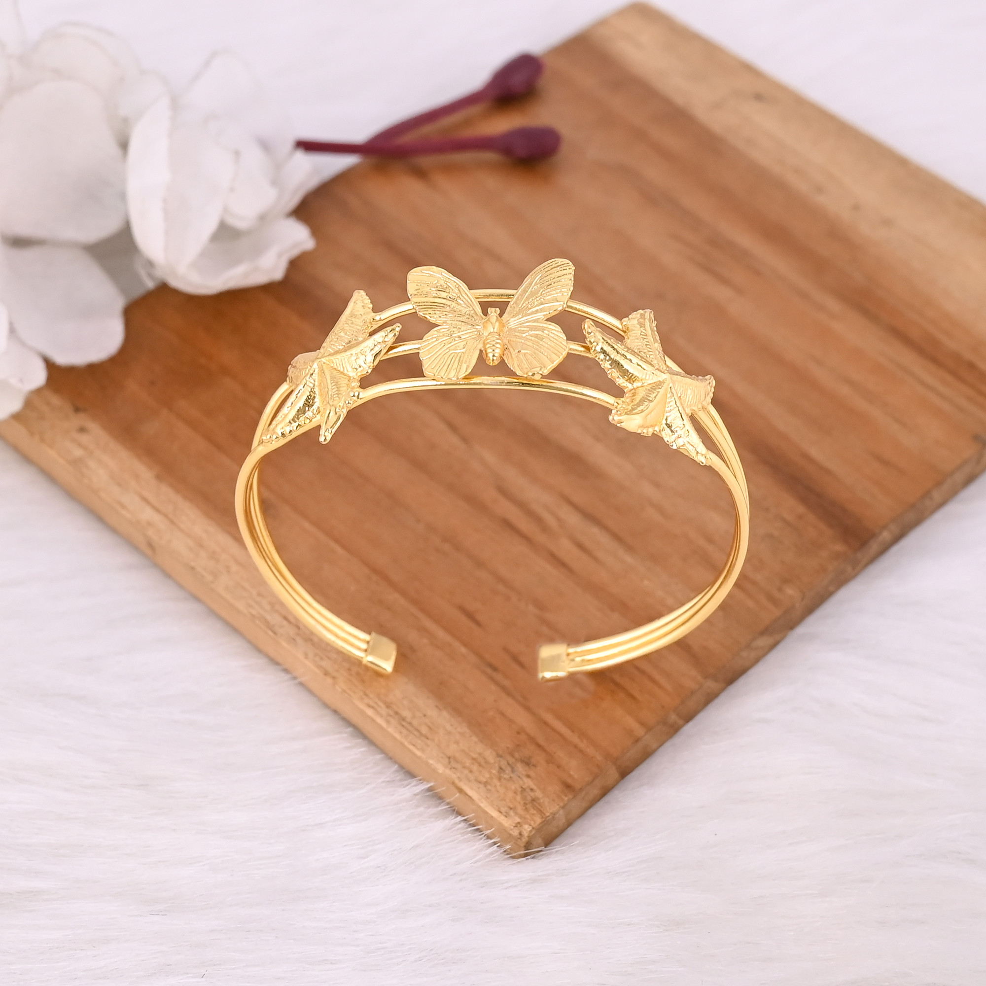 Yellow Gold Plated Brass Adjustable Cuff bangle Bracelet Handmade Butterfly  Star Charm Jewelry