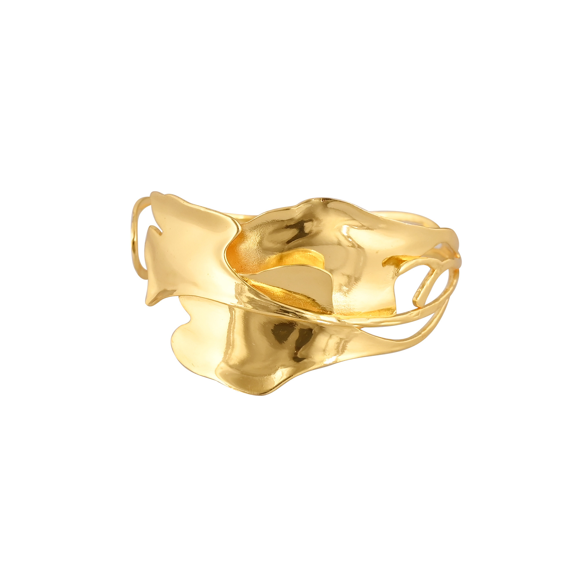 Yellow Gold Plated Brass Adjustable Cuff Women Bangle Bracelet Charm Jewelry