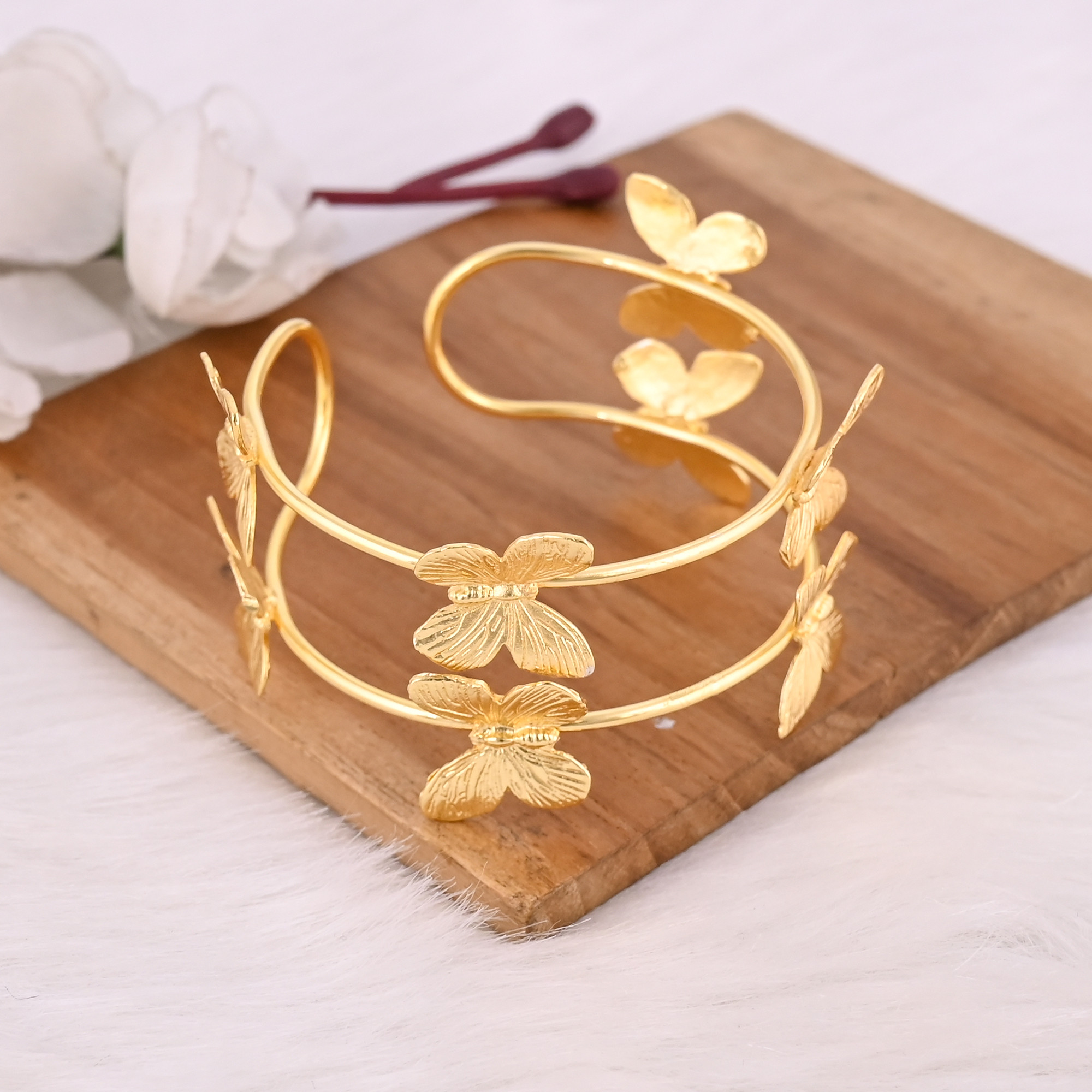 Women Brass Adjustable Cuff Bangle Bracelet Butterfly Charm Jewelry Unique Gift For Her