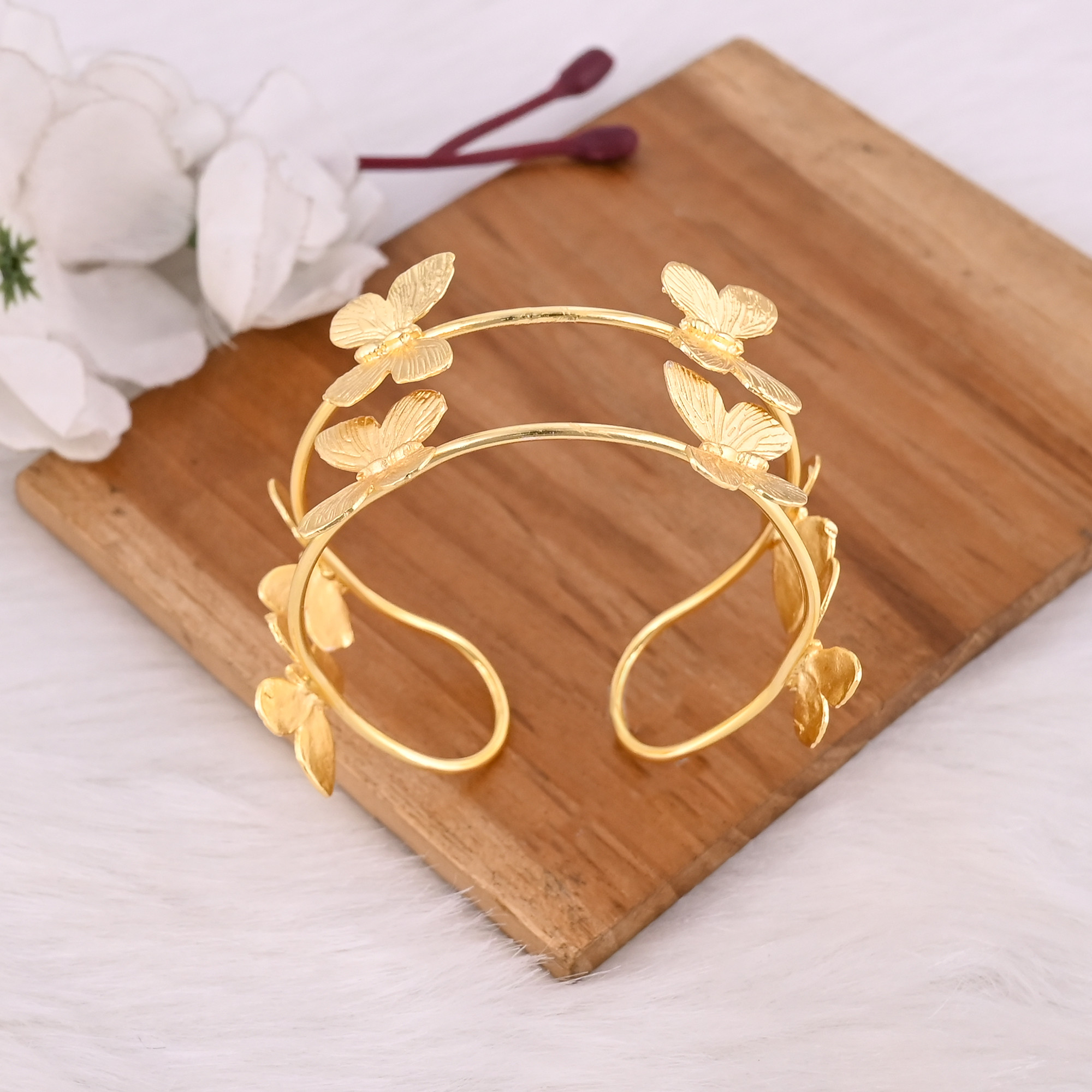 Women Brass Adjustable Cuff Bangle Bracelet Butterfly Charm Jewelry Unique Gift For Her