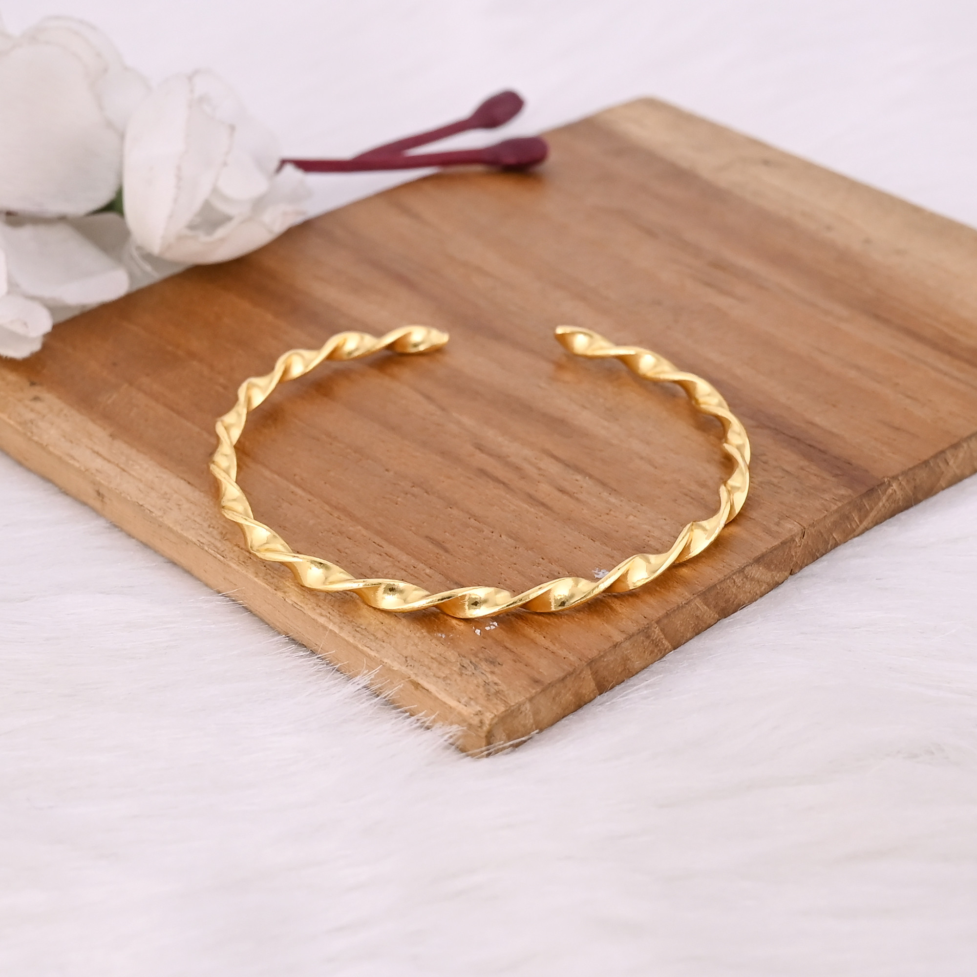 Yellow Gold Plated Brass Adjustable Cuff bangle Bracelet Handmade Charm Jewelry Unique Gift