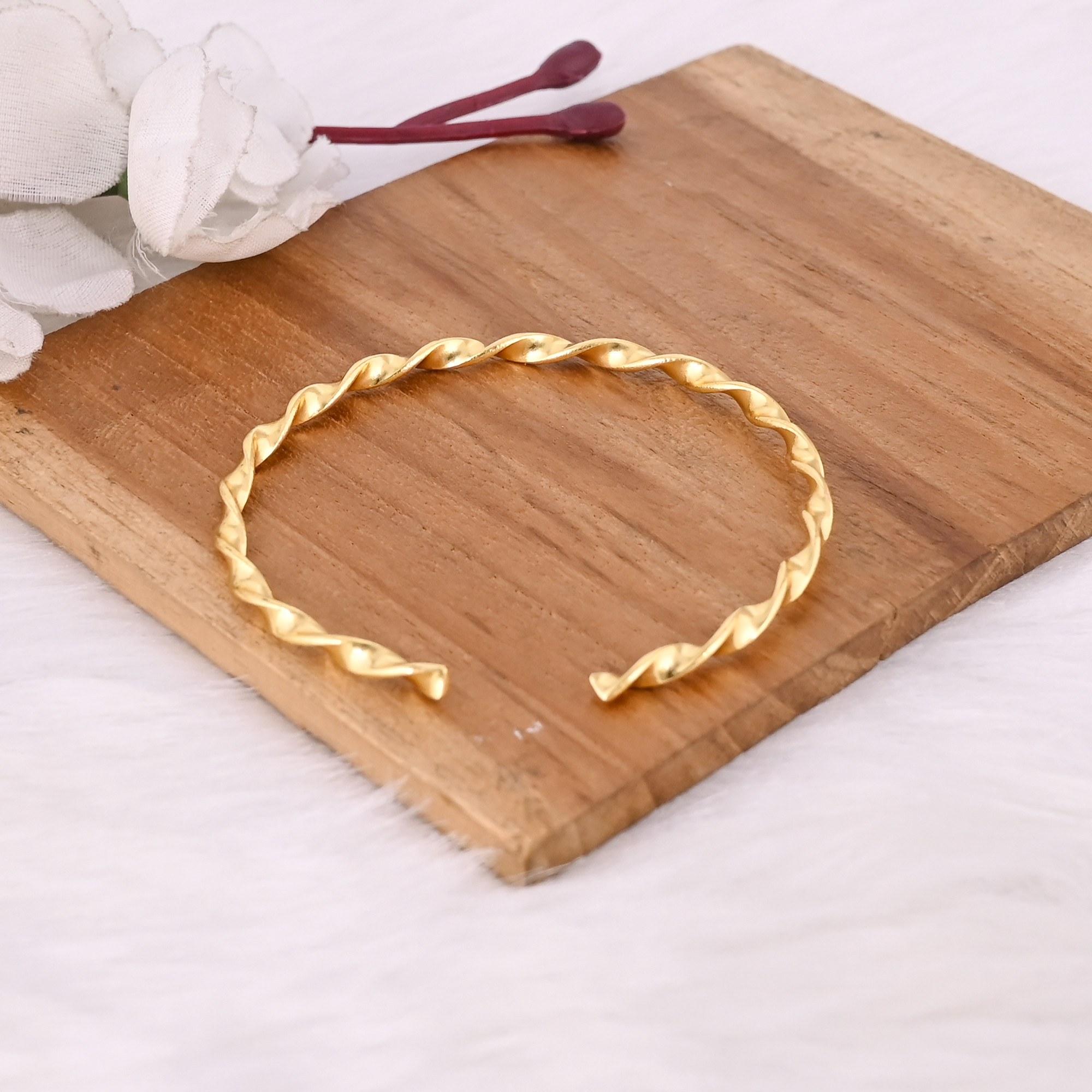 Yellow Gold Plated Brass Adjustable Cuff bangle Bracelet Handmade Charm Jewelry Unique Gift