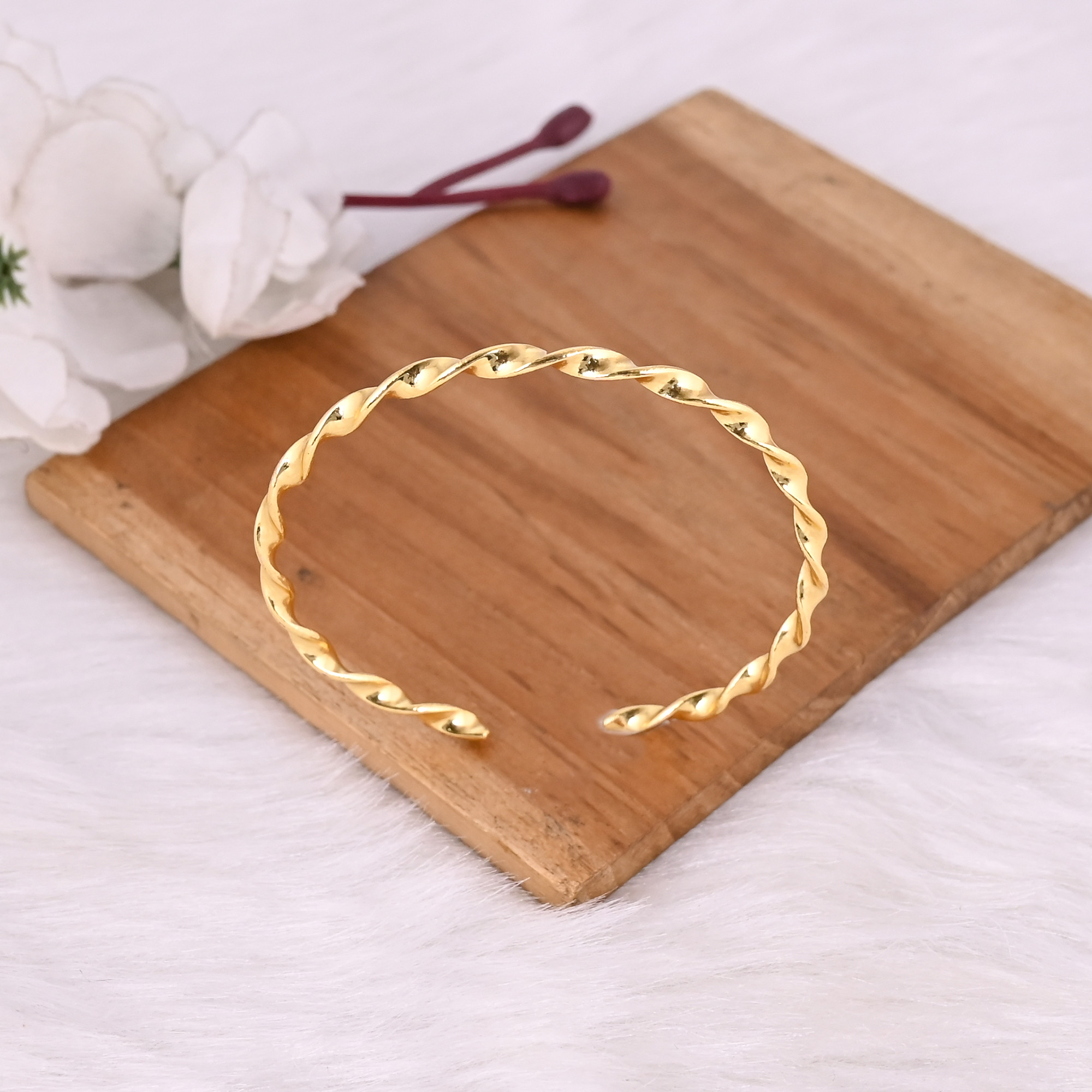 Yellow Gold Plated Brass Adjustable Cuff bangle Bracelet Handmade Charm Jewelry Unique Gift