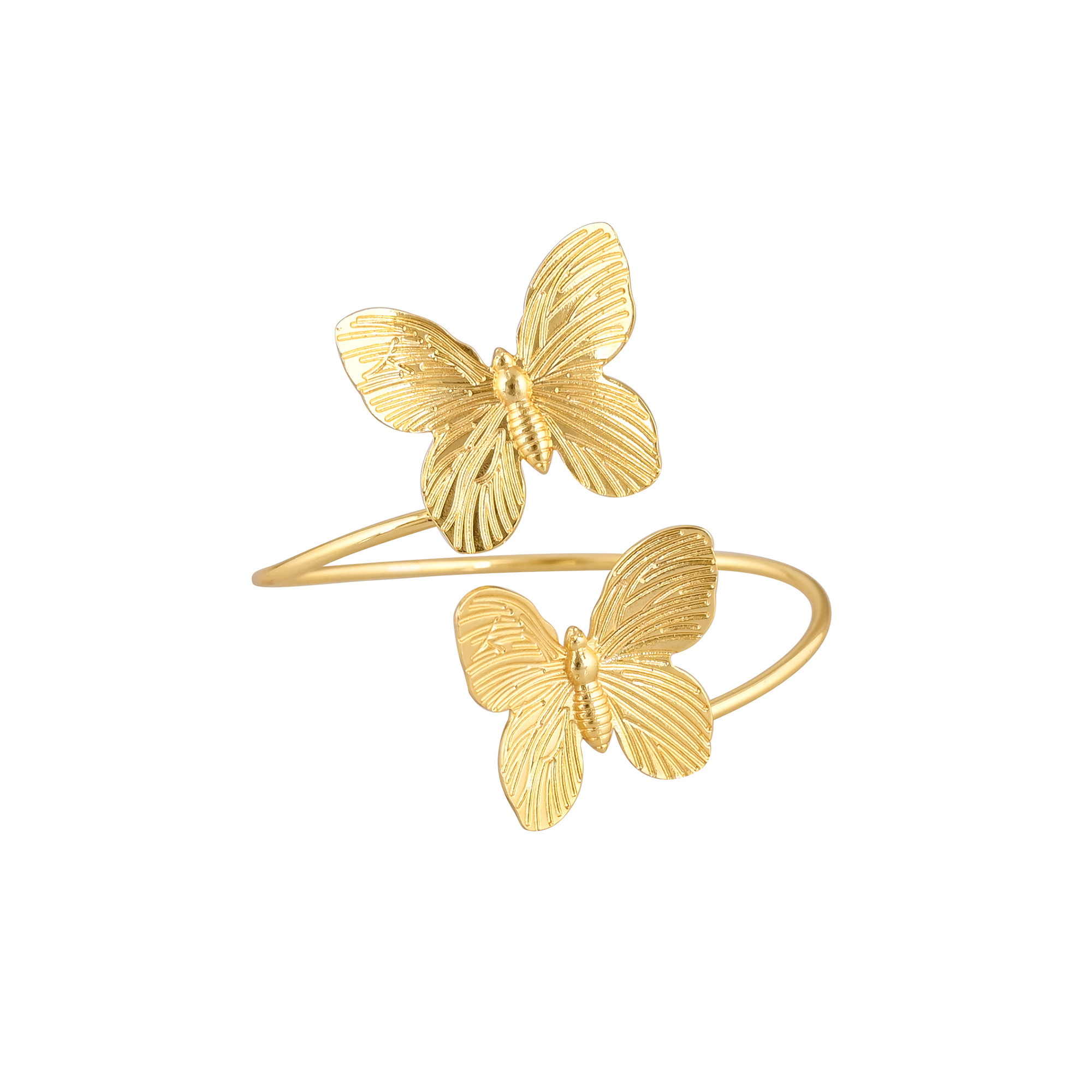 Yellow Gold Plated Brass Adjustable Cuff Butterfly Bangle Charm Jewelry Gift For Her