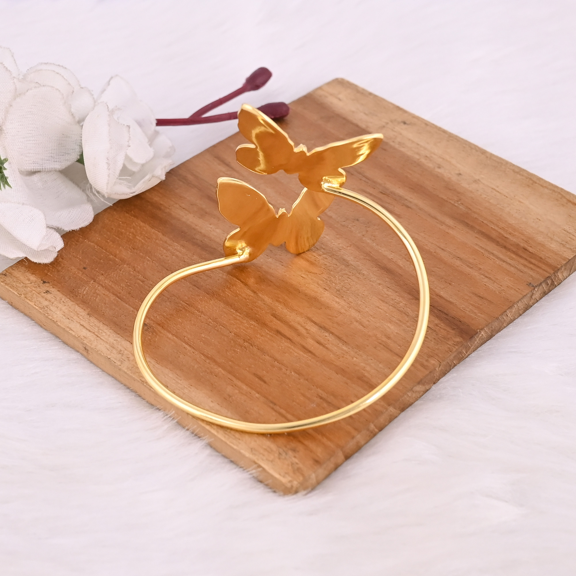 Yellow Gold Plated Brass Adjustable Cuff Butterfly Bangle Charm Jewelry Gift For Her