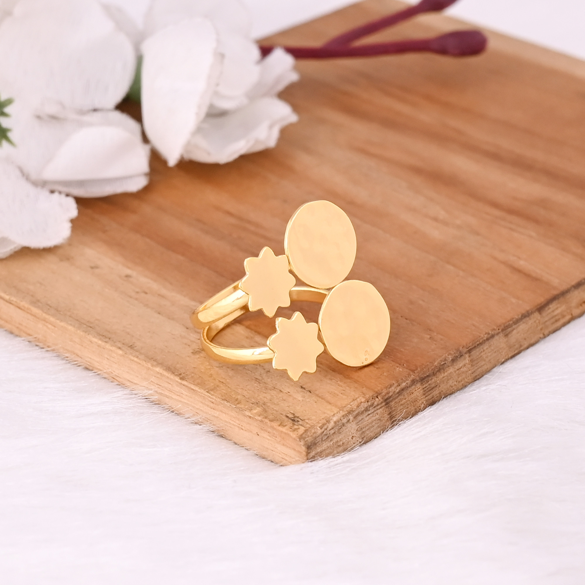 Wholesale Lot 25 Piece Yellow Gold Plated Brass Handmade Hammered  Star Designer Adjustable Ring
