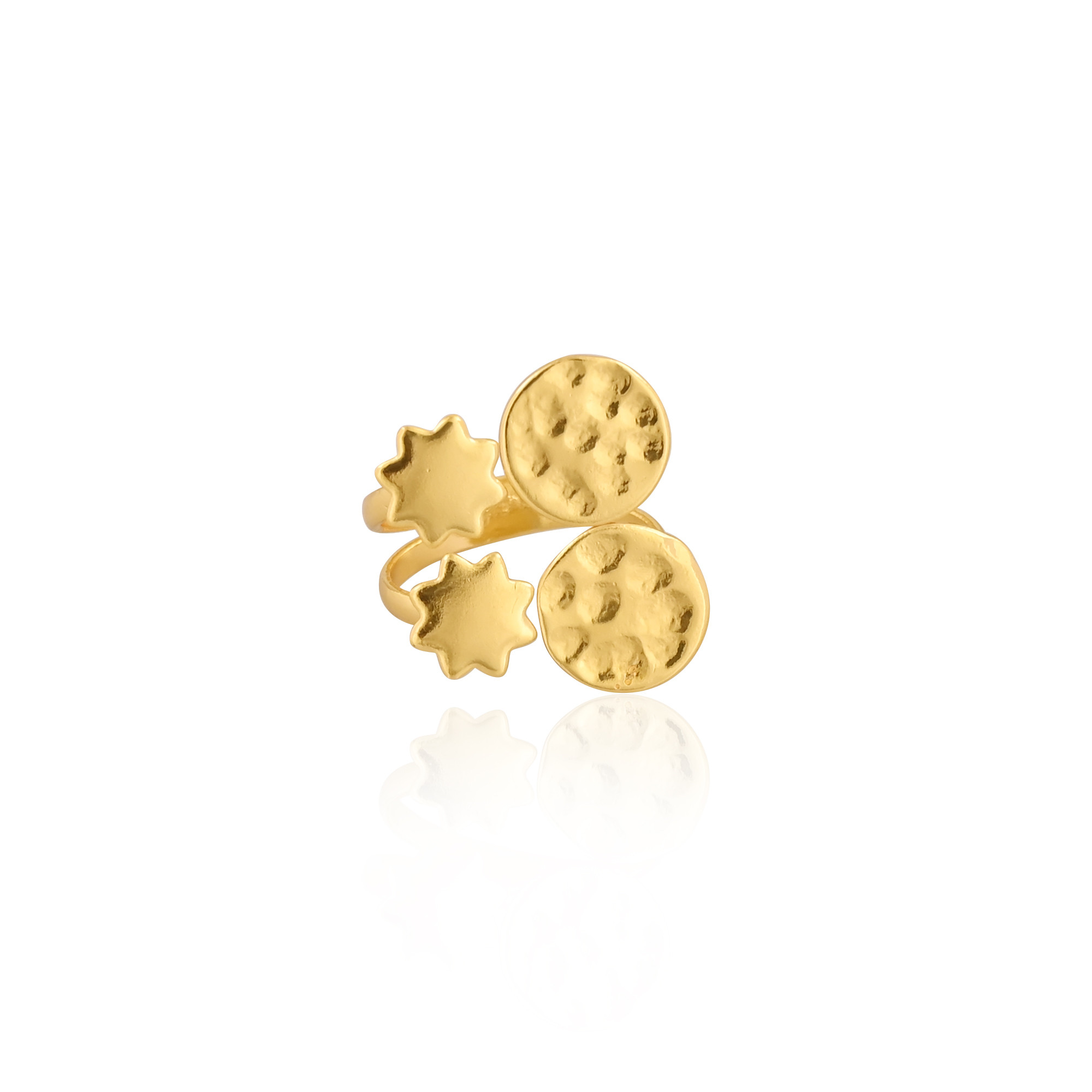 Wholesale Lot 25 Piece Yellow Gold Plated Brass Handmade Hammered  Star Designer Adjustable Ring