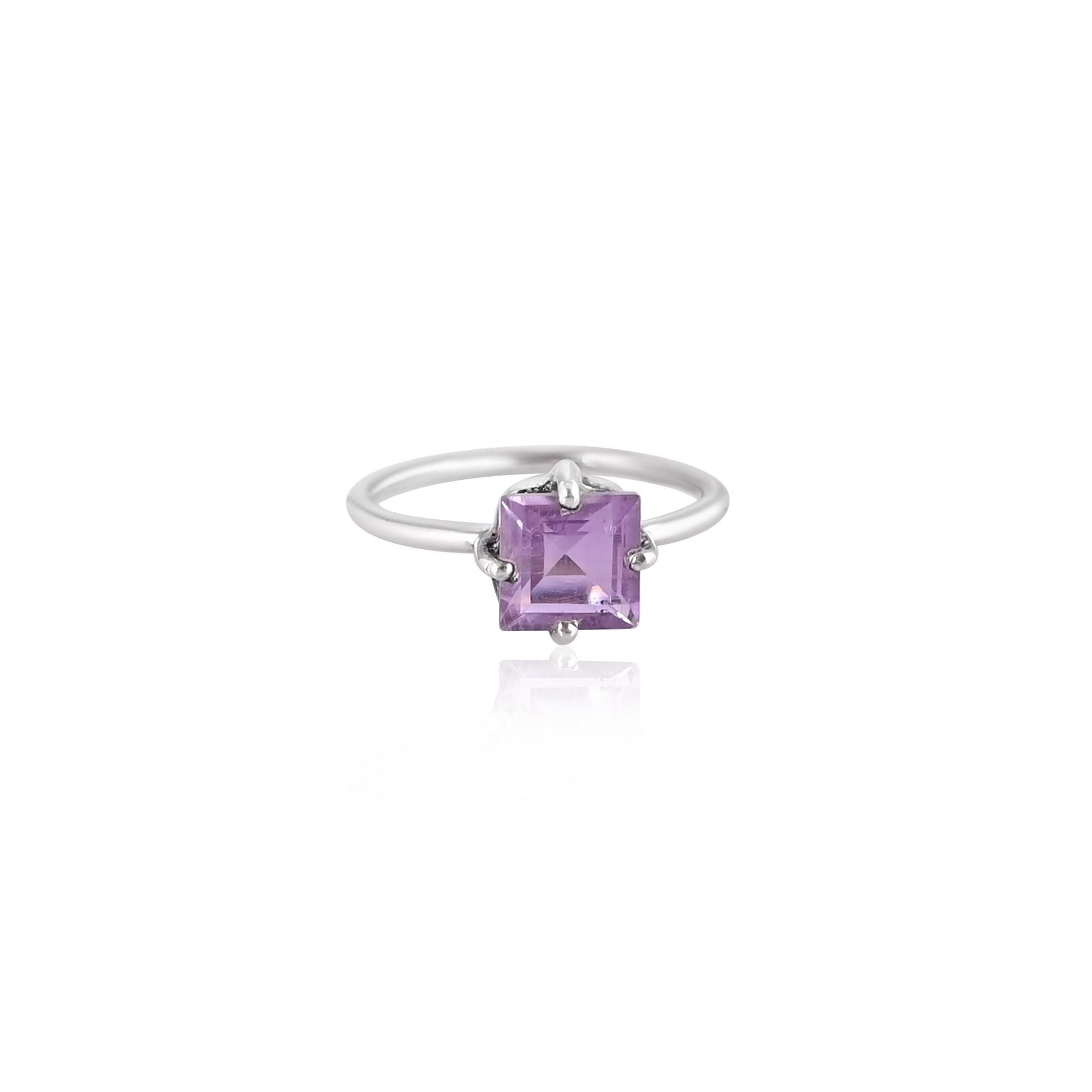 925 Sterling Silver Natural Amethyst Prong Setting Gemstone Handmade Womens Fine Ring Wholesale Jewelry