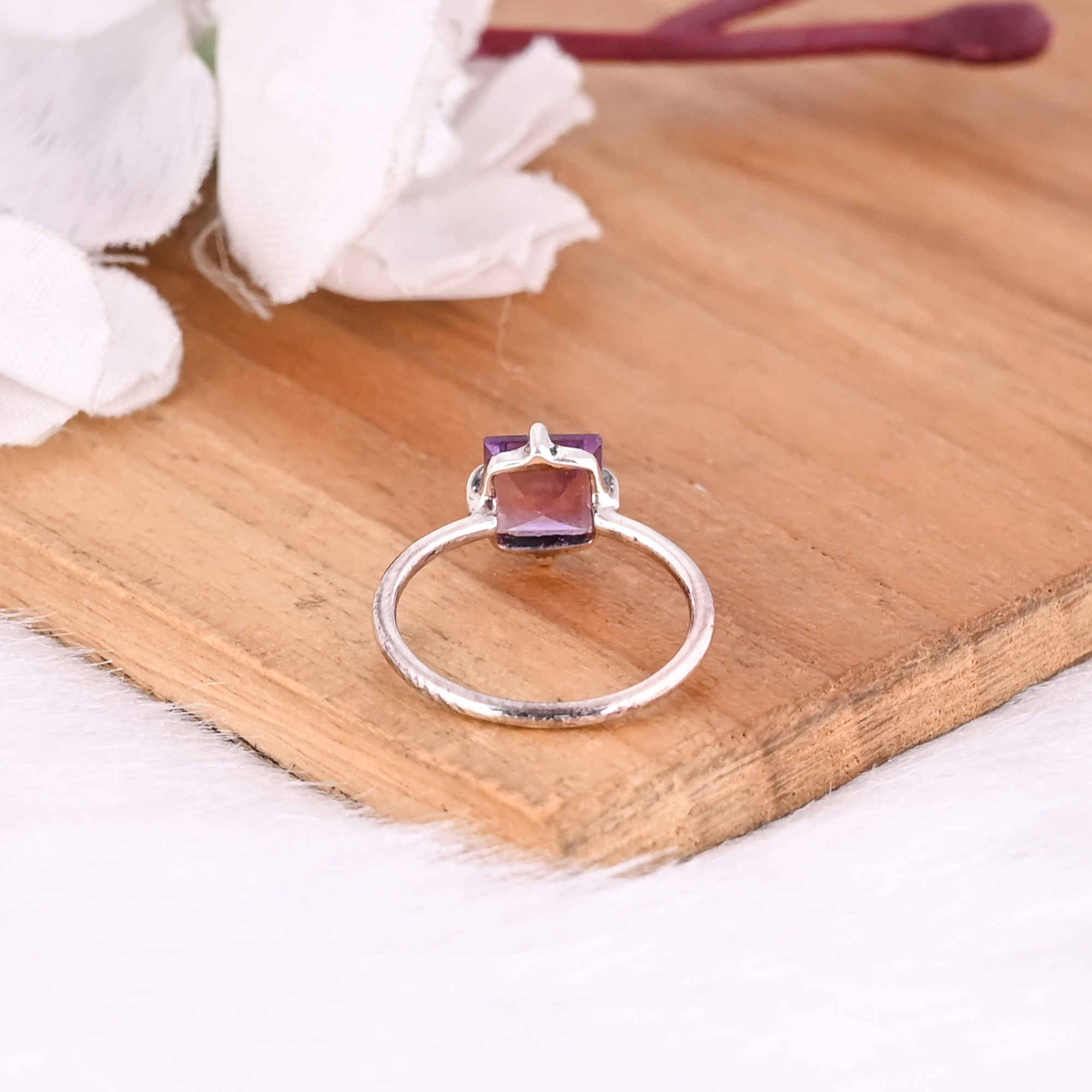 925 Sterling Silver Natural Amethyst Prong Setting Gemstone Handmade Womens Fine Ring Wholesale Jewelry
