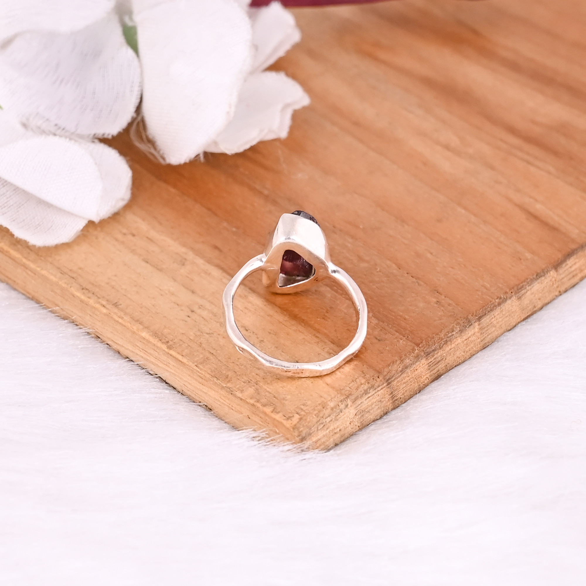 Solid 925 Sterling Silver Garnet Rough Gemstone Fine Ring Minimalist Jewelry Birthday Gift Handmade Jewelry