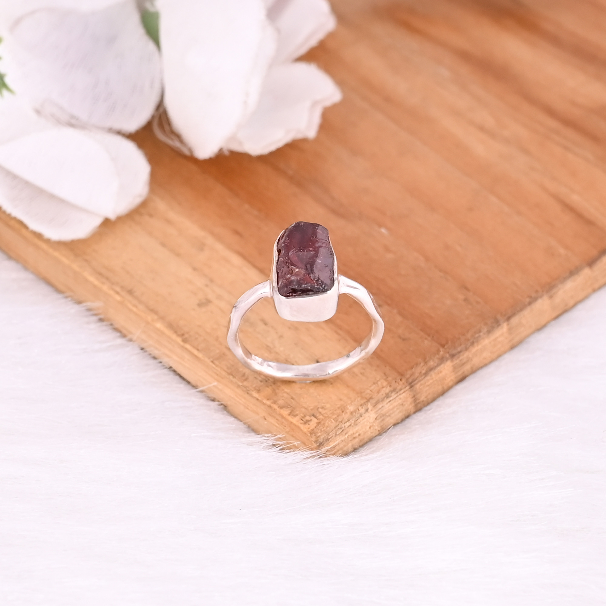 925 Sterling Solid Silver Garnet Rough Gemstone Stacking Ring Handmade Jewelry Dainty Ring Custom Jewelry Fine Jewelry
