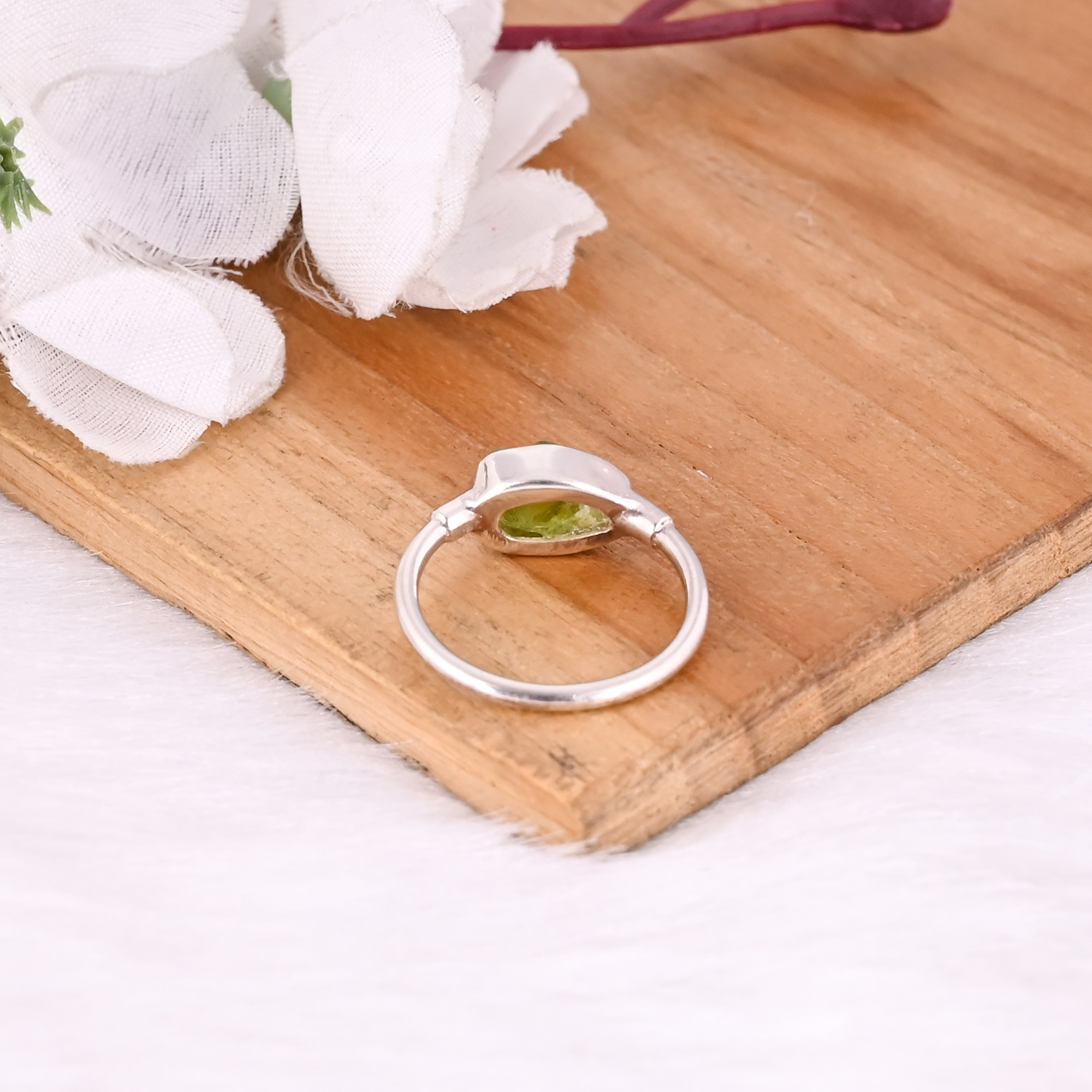 925 Sterling Silver Natural Rough Peridot Gemstone Handmade Designer Anniversary Gift Stackable Ring