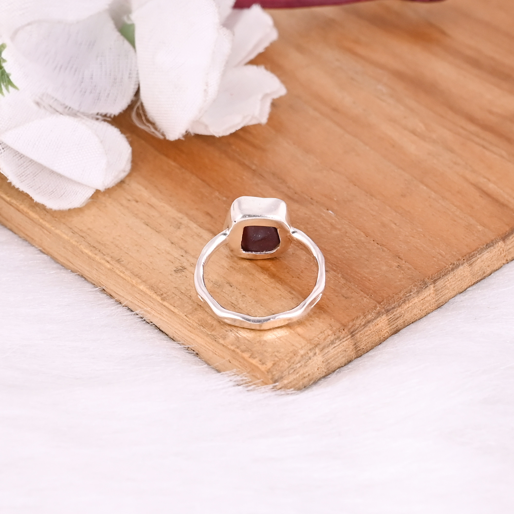 Solid 925 Sterling Silver Garnet Rough Handmade Stackable Dainty Ring Wholesale Jewelry Womens Fine Rings