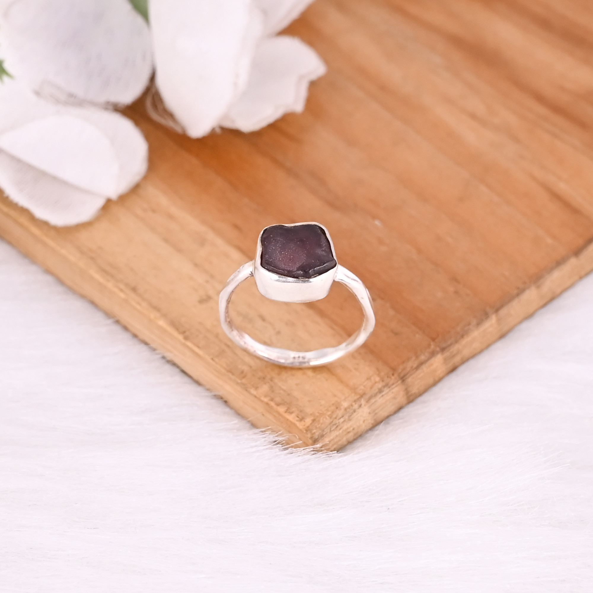 Solid 925 Sterling Silver Garnet Rough Handmade Stackable Dainty Ring Wholesale Jewelry Womens Fine Rings