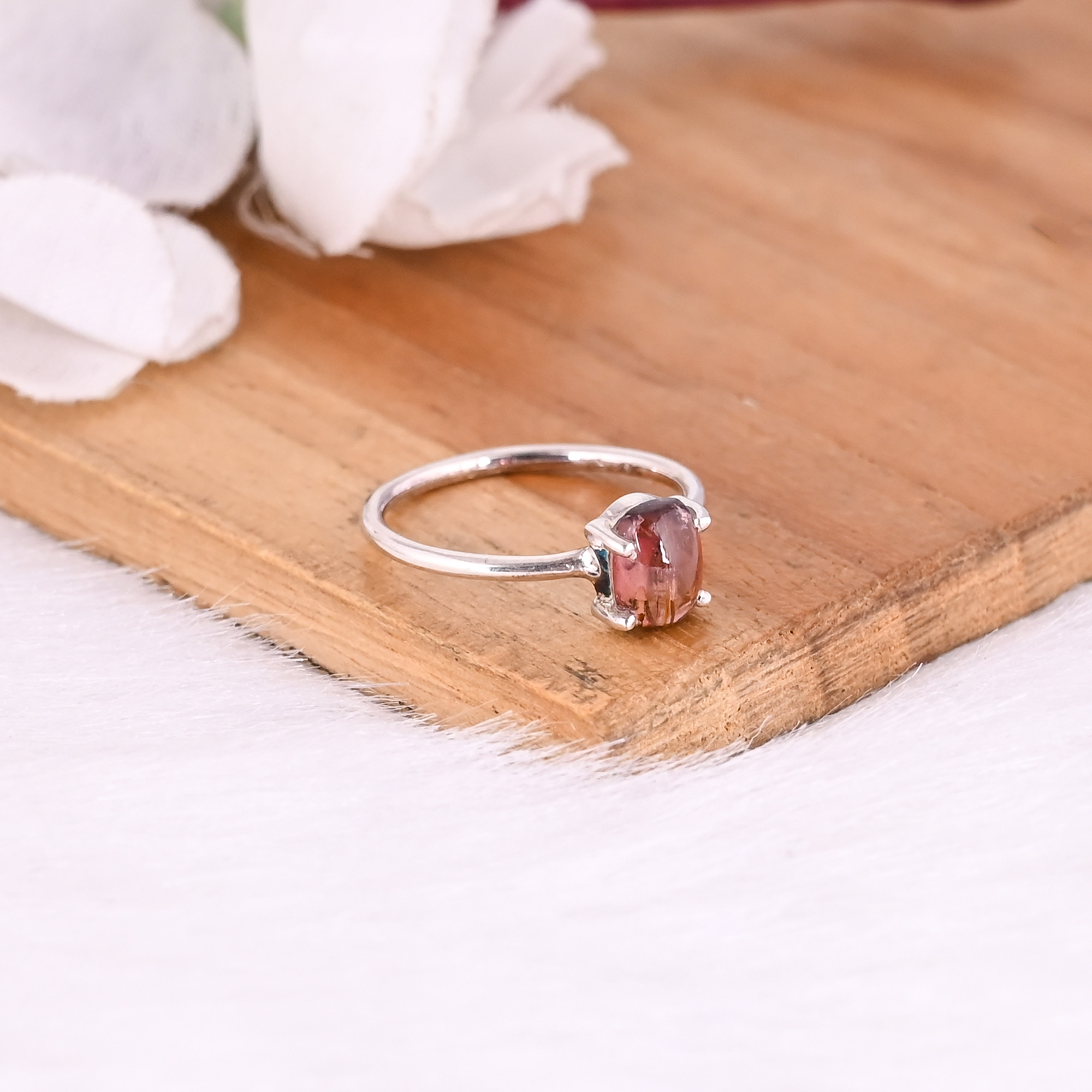 925 Sterling Silver Natural Pink Tourmaline Gemstone Prong Setting Handmade Stackable Ring Minimalist Jewelry