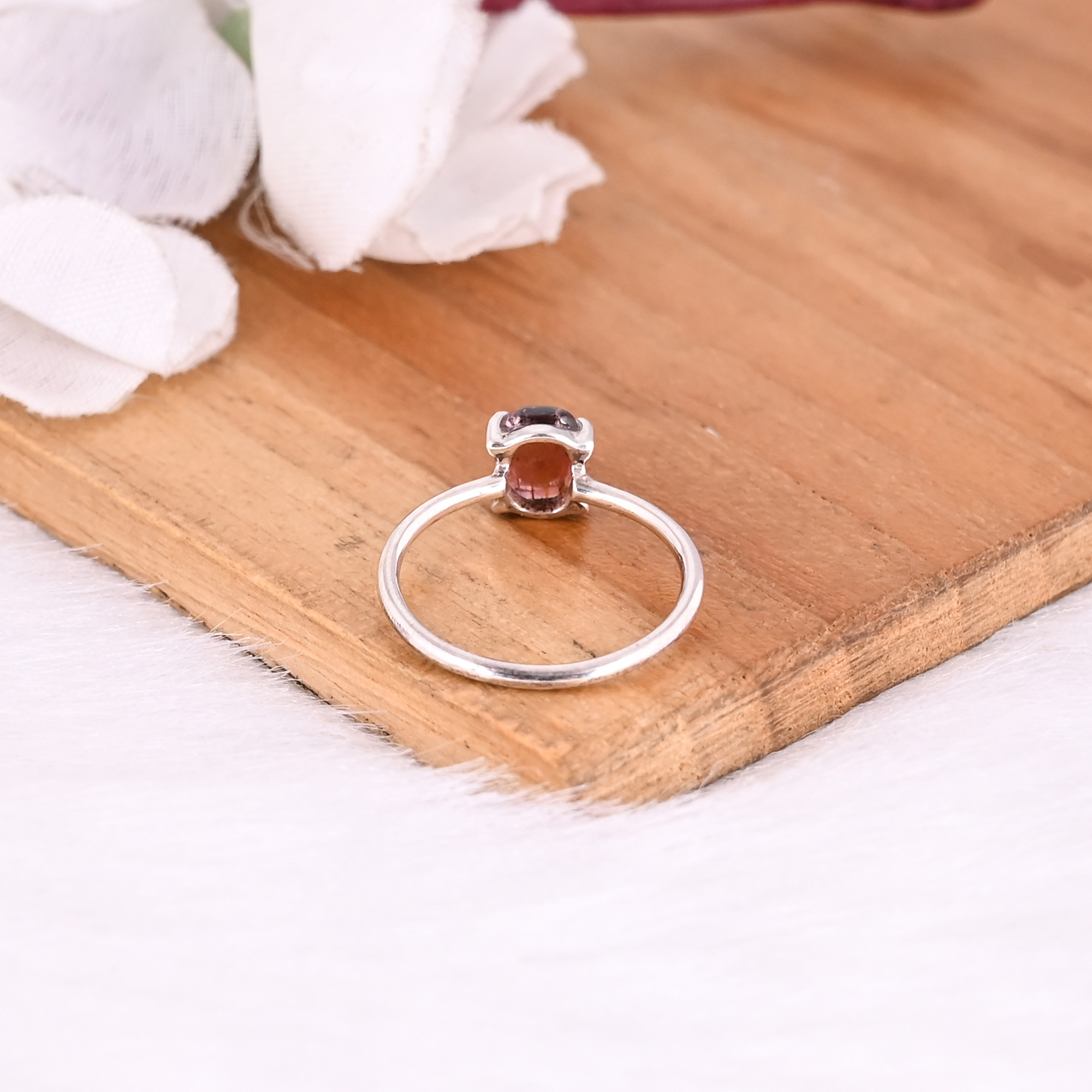 925 Sterling Silver Natural Pink Tourmaline Gemstone Prong Setting Handmade Stackable Ring Minimalist Jewelry
