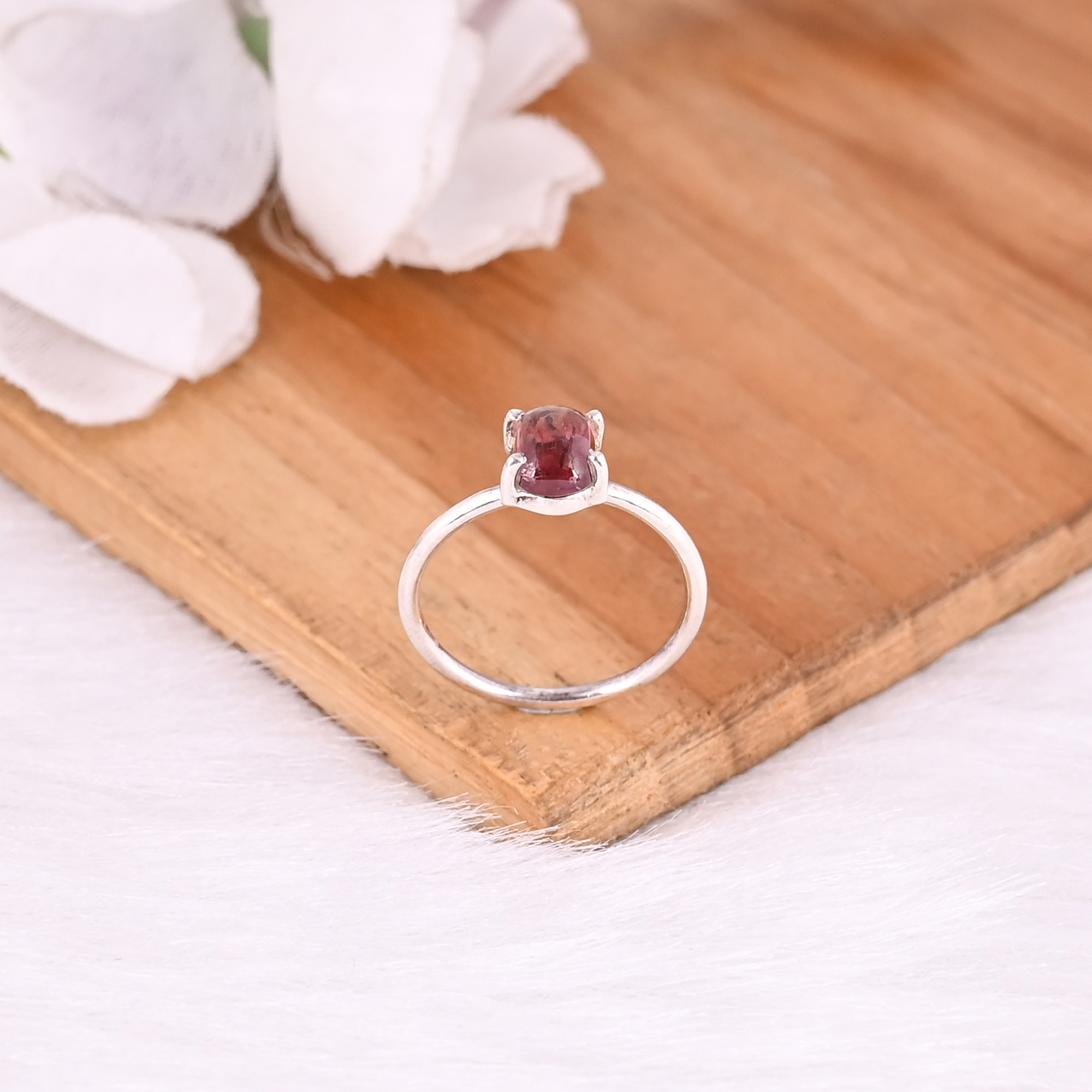 925 Sterling Silver Natural Pink Tourmaline Gemstone Prong Setting Handmade Stackable Ring Minimalist Jewelry