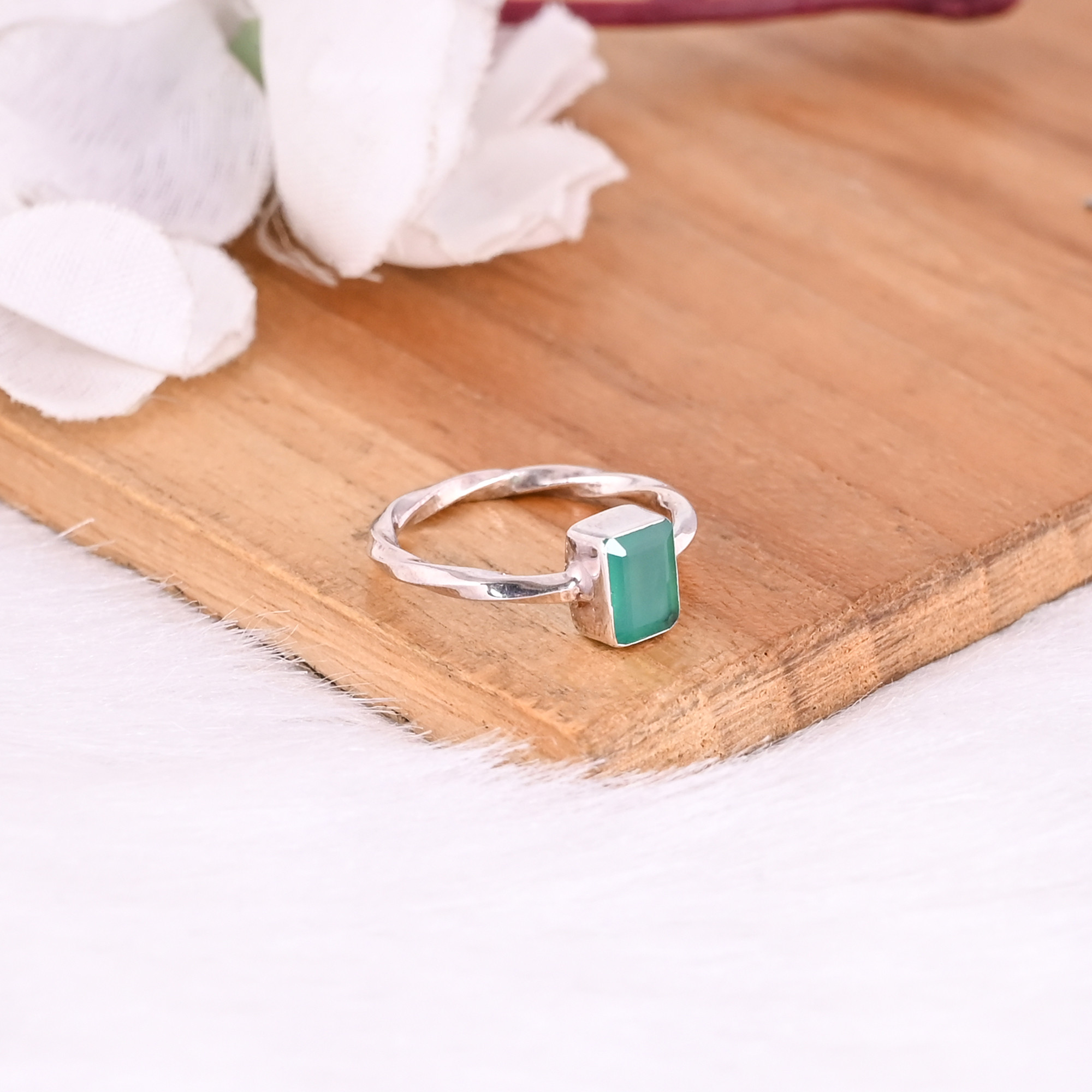 925 Sterling Solid Silver Green Onyx Gemstone Stackable Handmade Designer Dainty Ring Wholesale jewelry