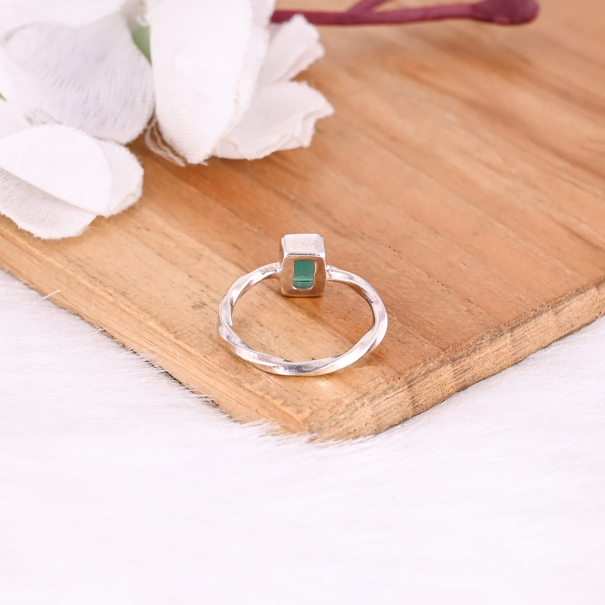 925 Sterling Solid Silver Green Onyx Gemstone Stackable Handmade Designer Dainty Ring Wholesale jewelry