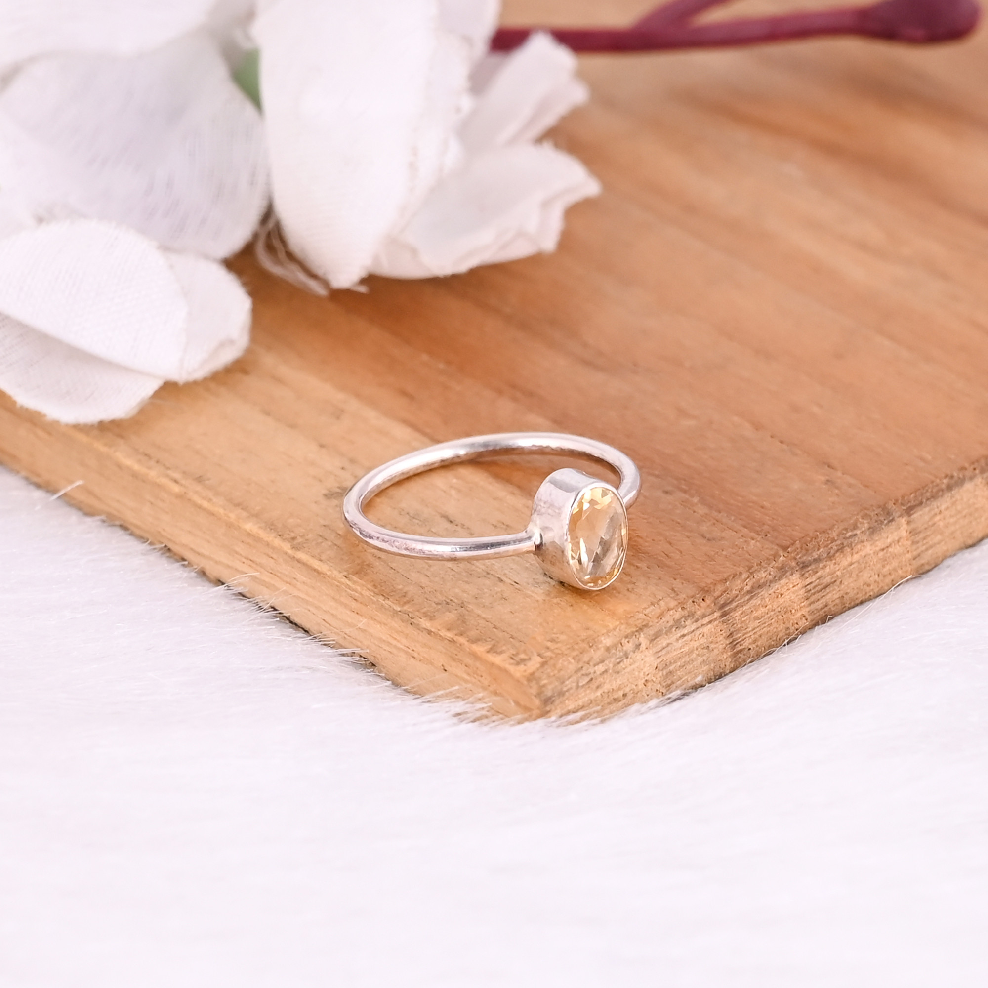 925 Sterling Silver Natural Citrine Bezel Setting Handmade Designer Minimalist Ring Gift For Her Stackable Ring Jewelry