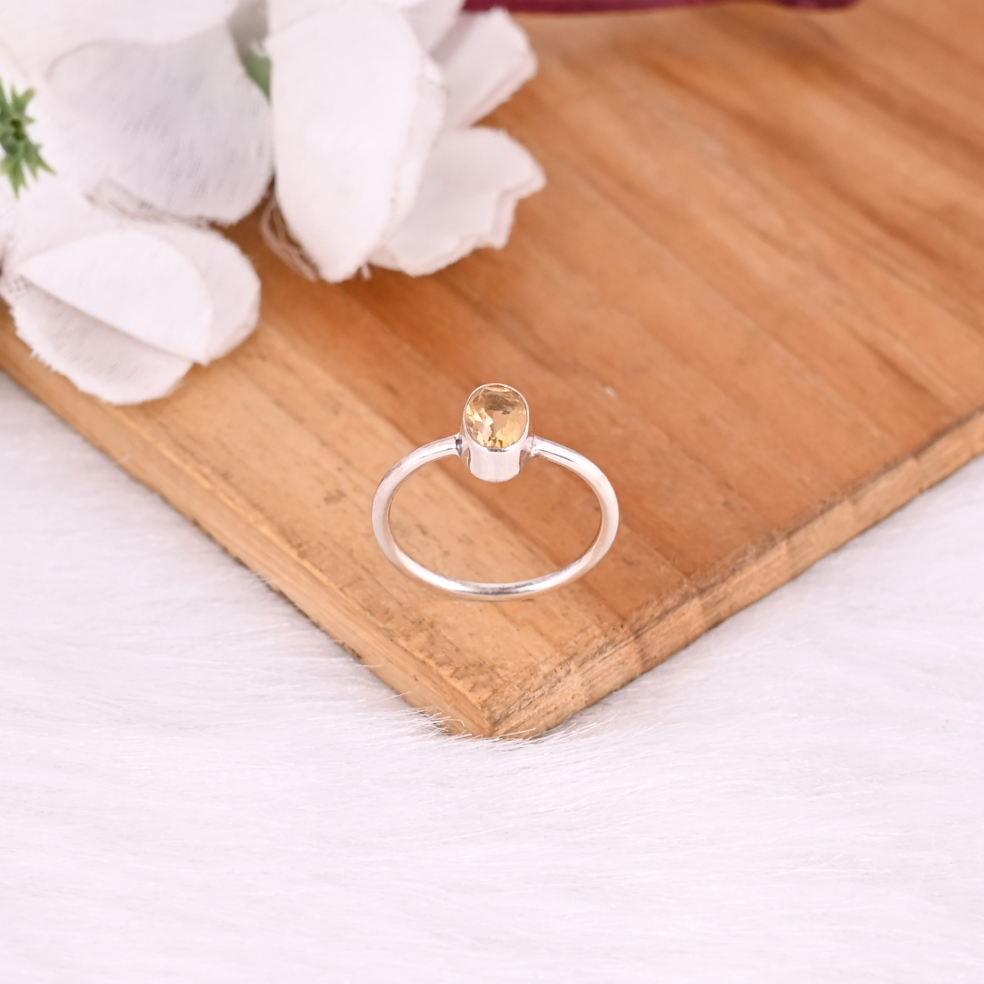 925 Sterling Silver Natural Citrine Bezel Setting Handmade Designer Minimalist Ring Gift For Her Stackable Ring Jewelry