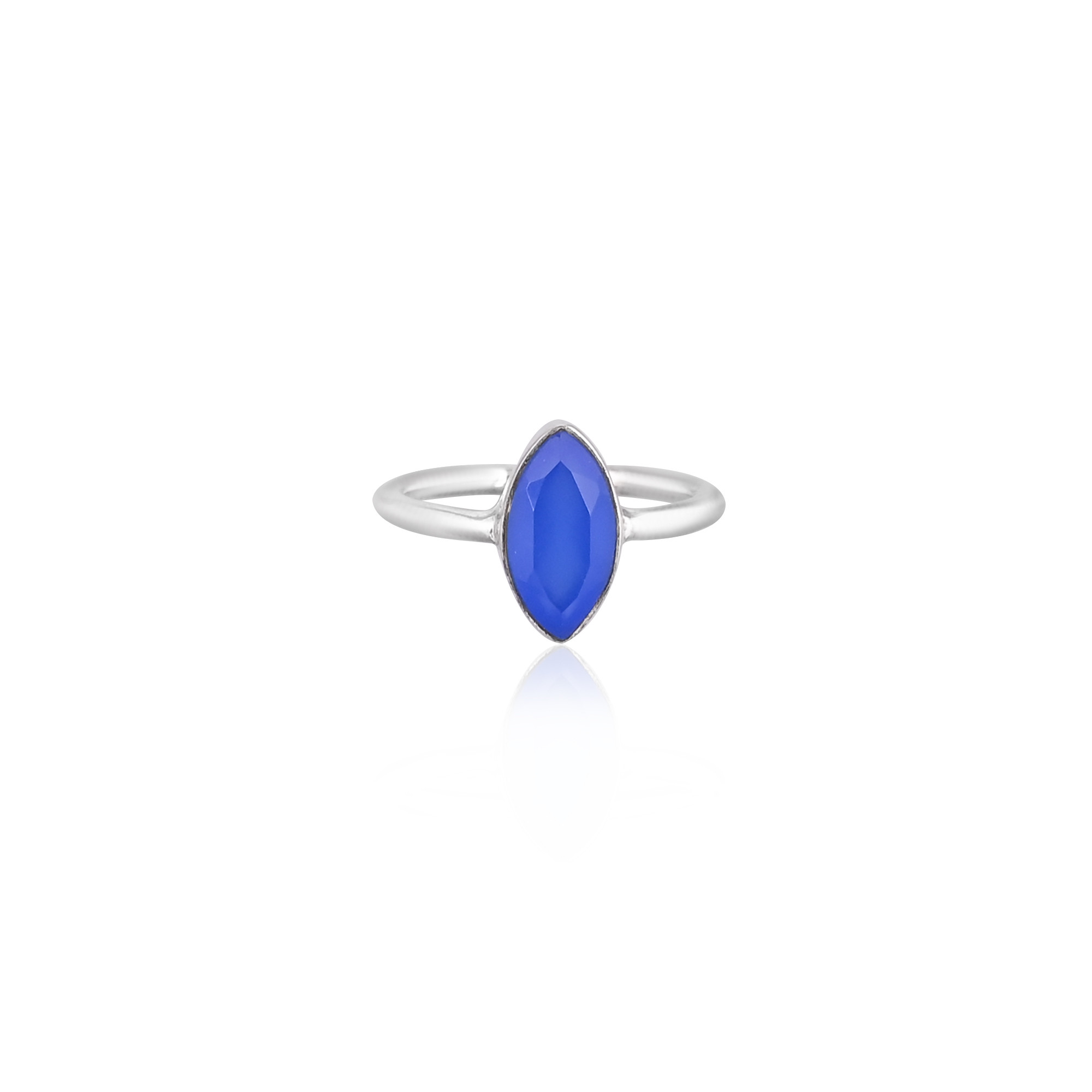Solid 925 Sterling Silver Blue Chalcedony Marquise Shape Gemstone Fine Ring Minimalist Jewelry