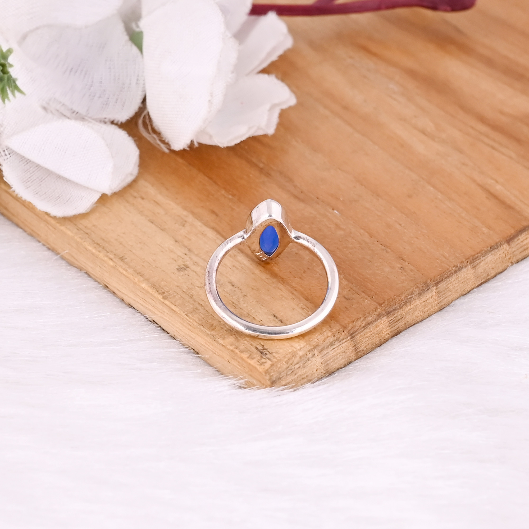 Solid 925 Sterling Silver Blue Chalcedony Marquise Shape Gemstone Fine Ring Minimalist Jewelry