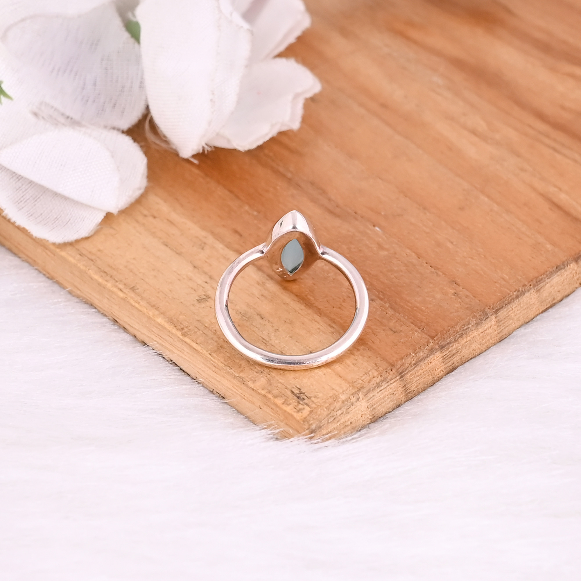 925 Sterling Silver Natural Aqua Chalcedony Marquise Shape Gemstone Stacking Band Ring Lightweight Jewelry