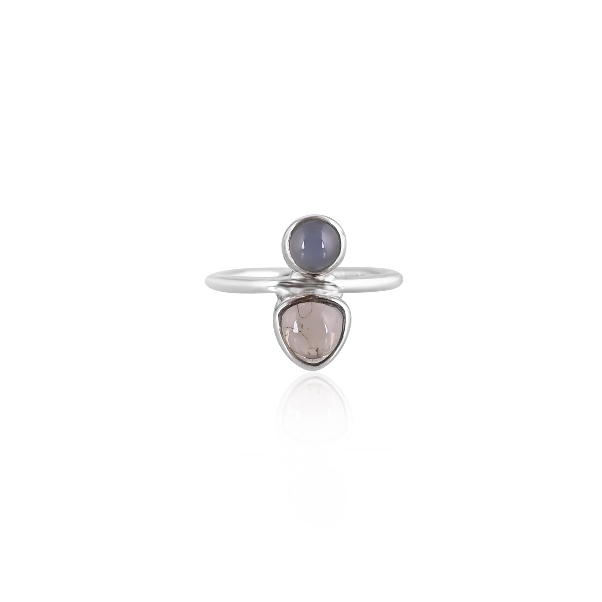 Solid 925 Sterling Silver Natural Tourmaline  Blue Chalcedony Stackable Dailywear Ring Statement Jewelry