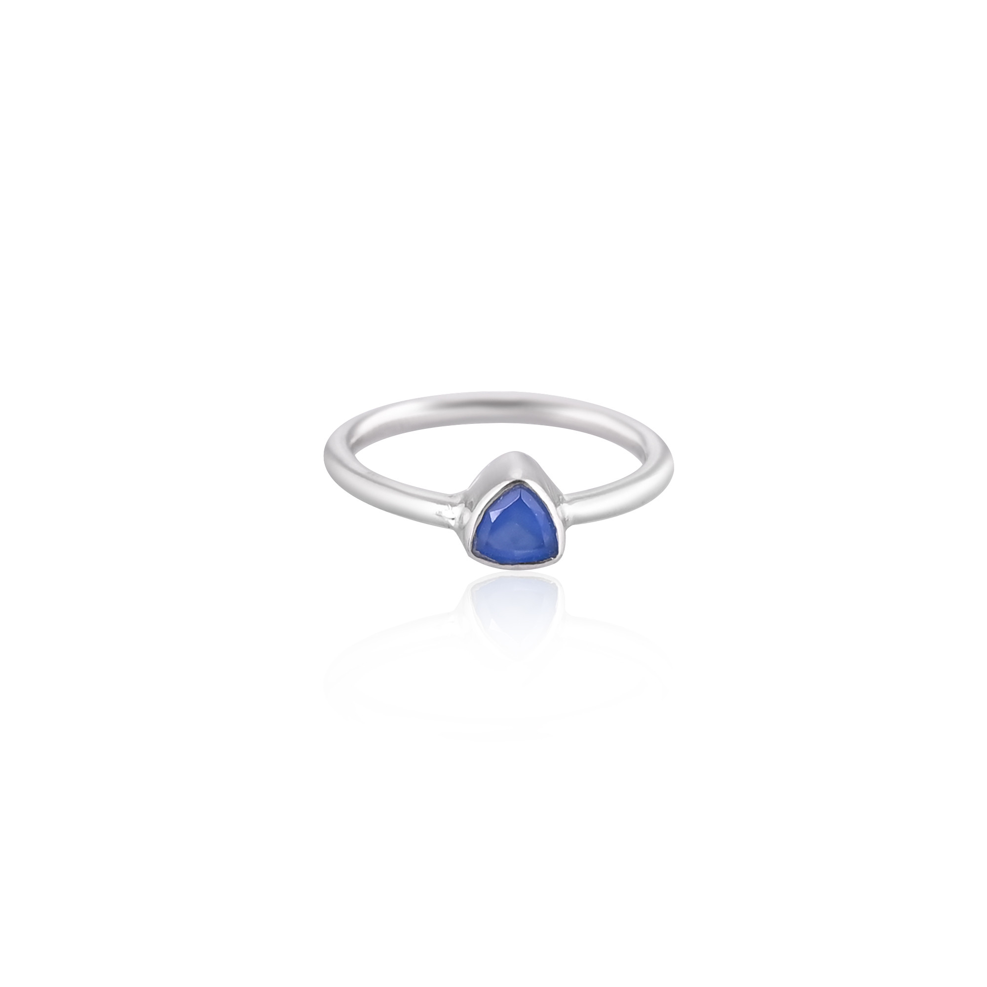 925 Sterling Silver Natural Blue Chalcedony Trillion Shape Gemstone Stackable Ring Anniversary Gifts Ring