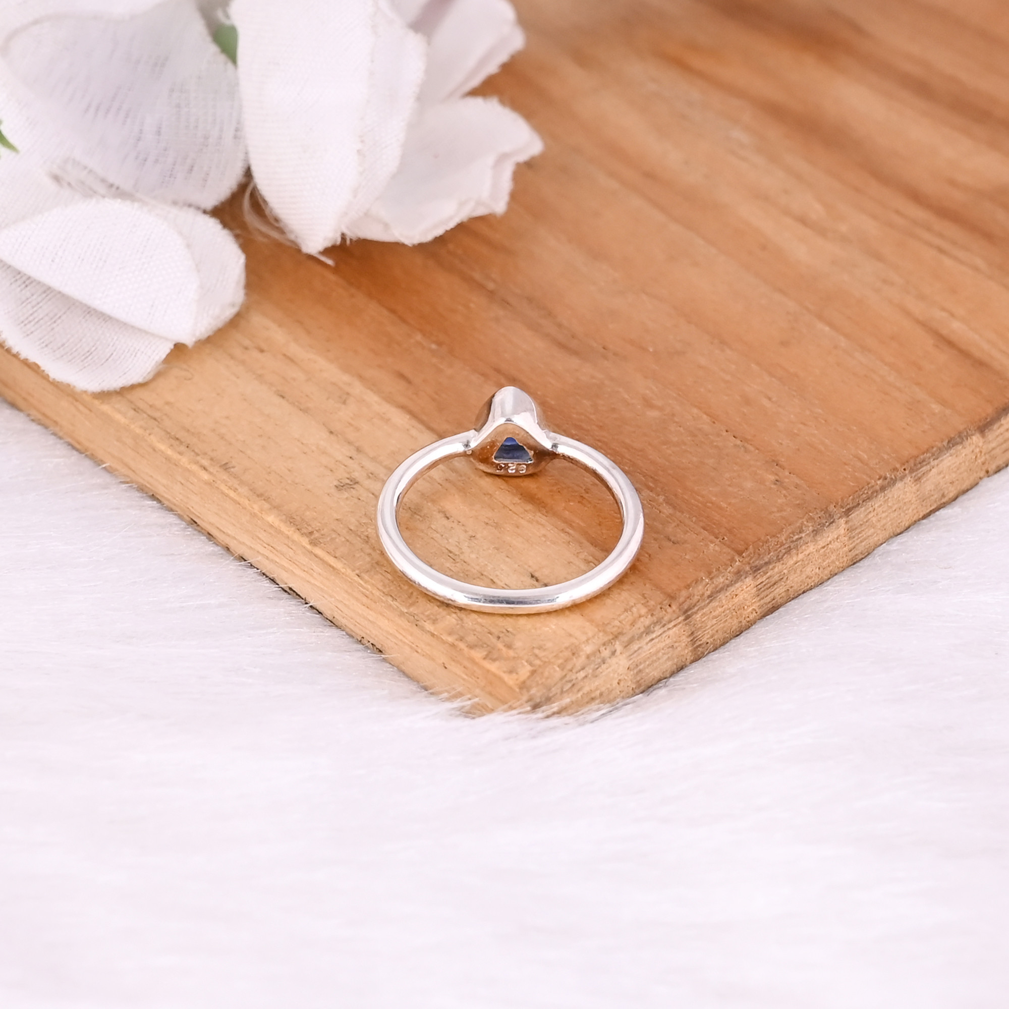 925 Sterling Silver Natural Blue Chalcedony Trillion Shape Gemstone Stackable Ring Anniversary Gifts Ring