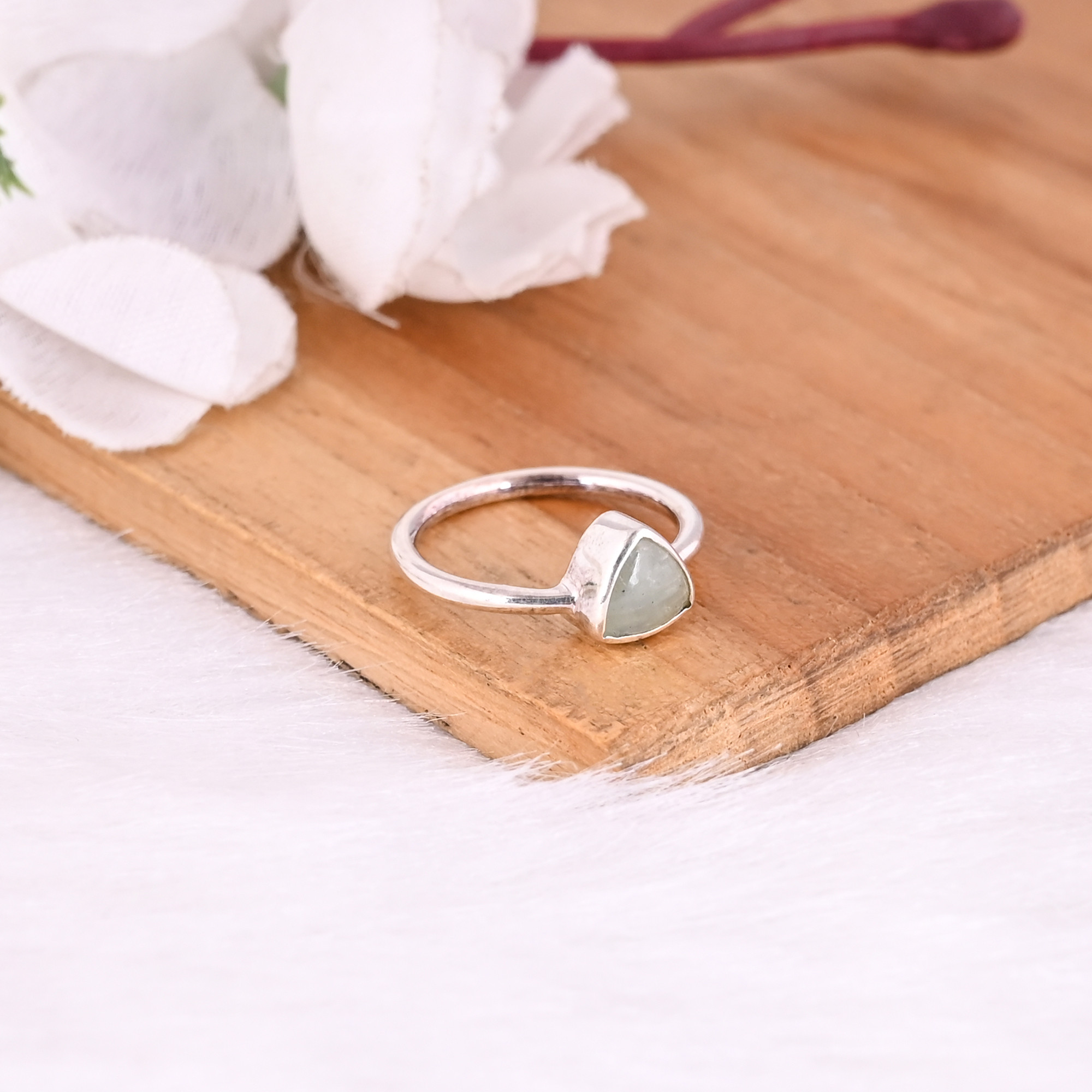 925 Sterling Solid Silver Aquamarine Gemstone Handmade Stackable Ring Mom Gifts Silver Fine Jewelry