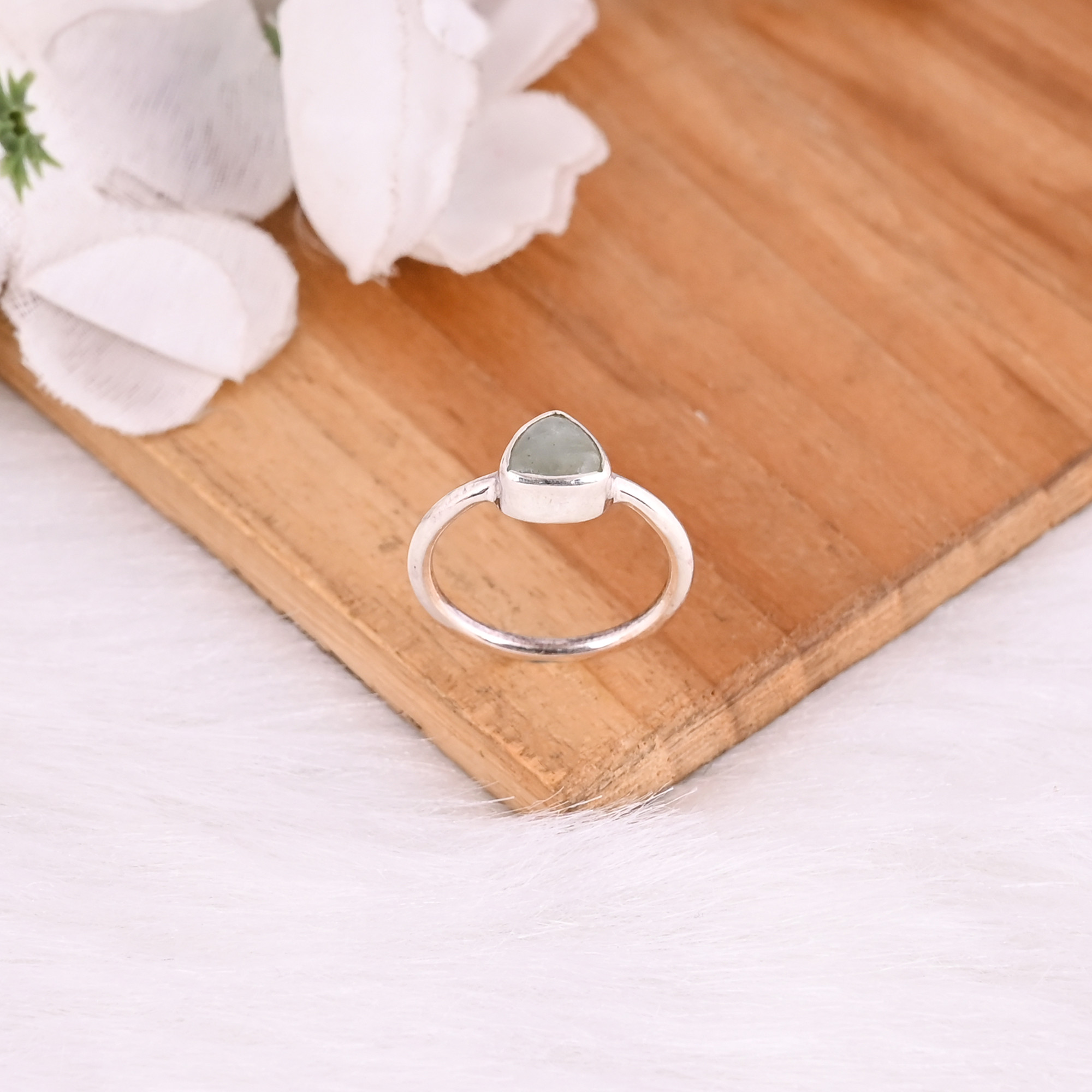925 Sterling Solid Silver Aquamarine Gemstone Handmade Stackable Ring Mom Gifts Silver Fine Jewelry