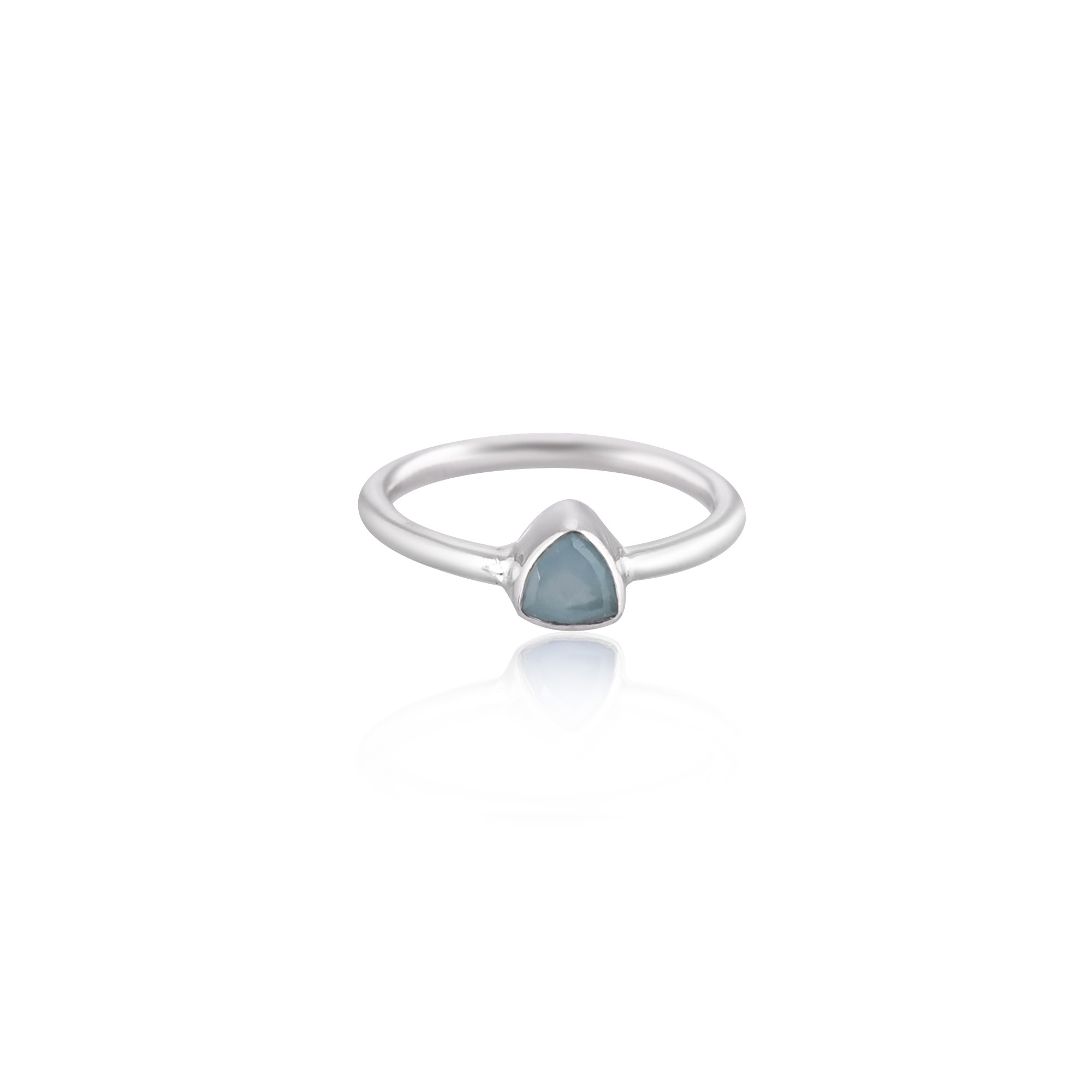 925 Sterling Silver Natural Aqua Chalcedony Trillion Gemstone Handmade Stacking Ring Women Jewelry Fine Rings