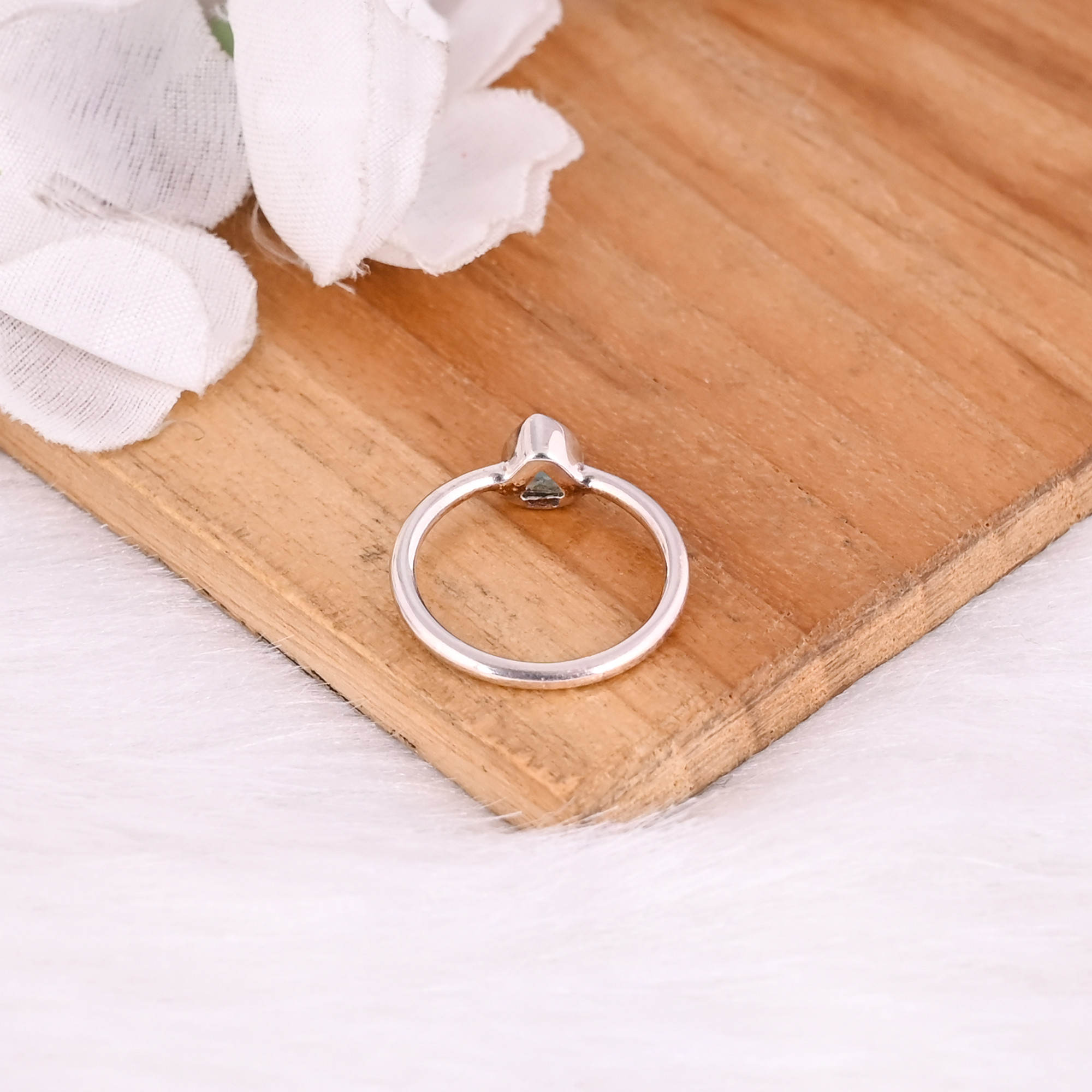 925 Sterling Silver Natural Aqua Chalcedony Trillion Gemstone Handmade Stacking Ring Women Jewelry Fine Rings
