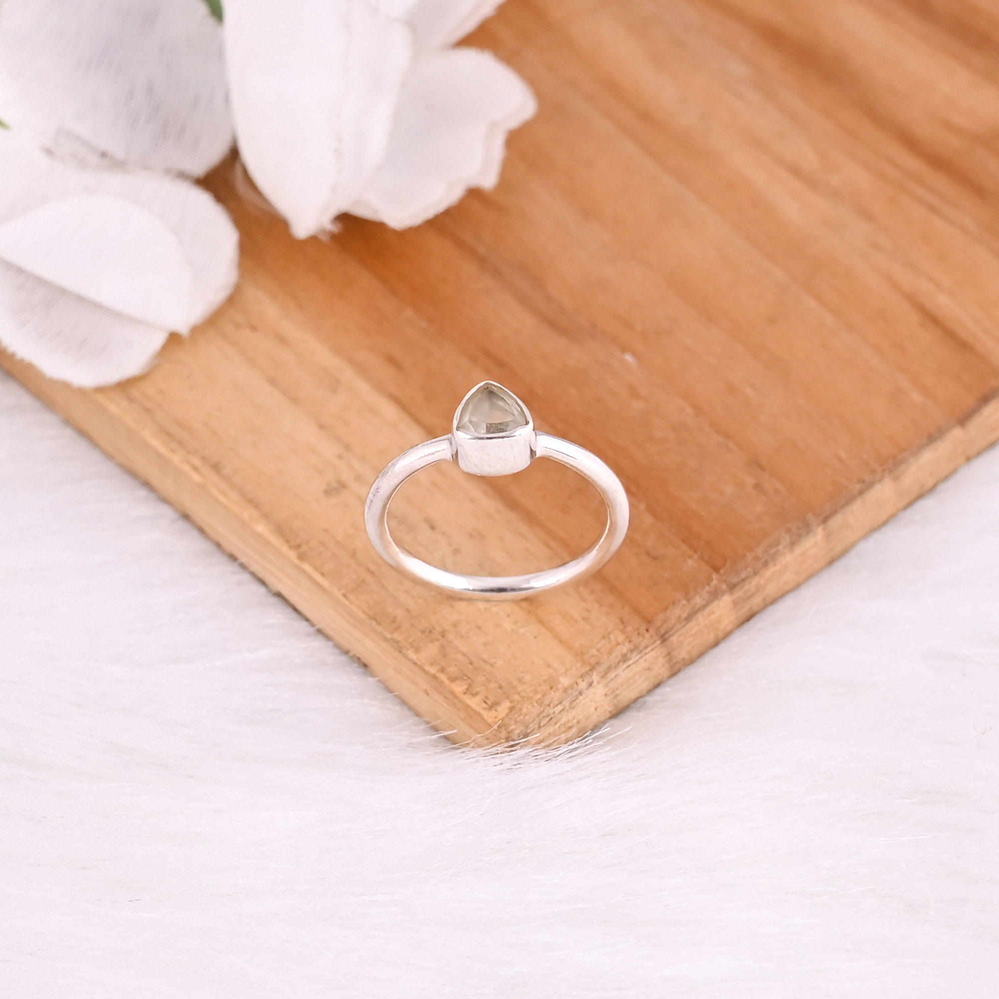 925 Sterling Silver Natural Green Amethyst Trillion Gemstone Handmade Stacking Ring Minimalist Jewelry
