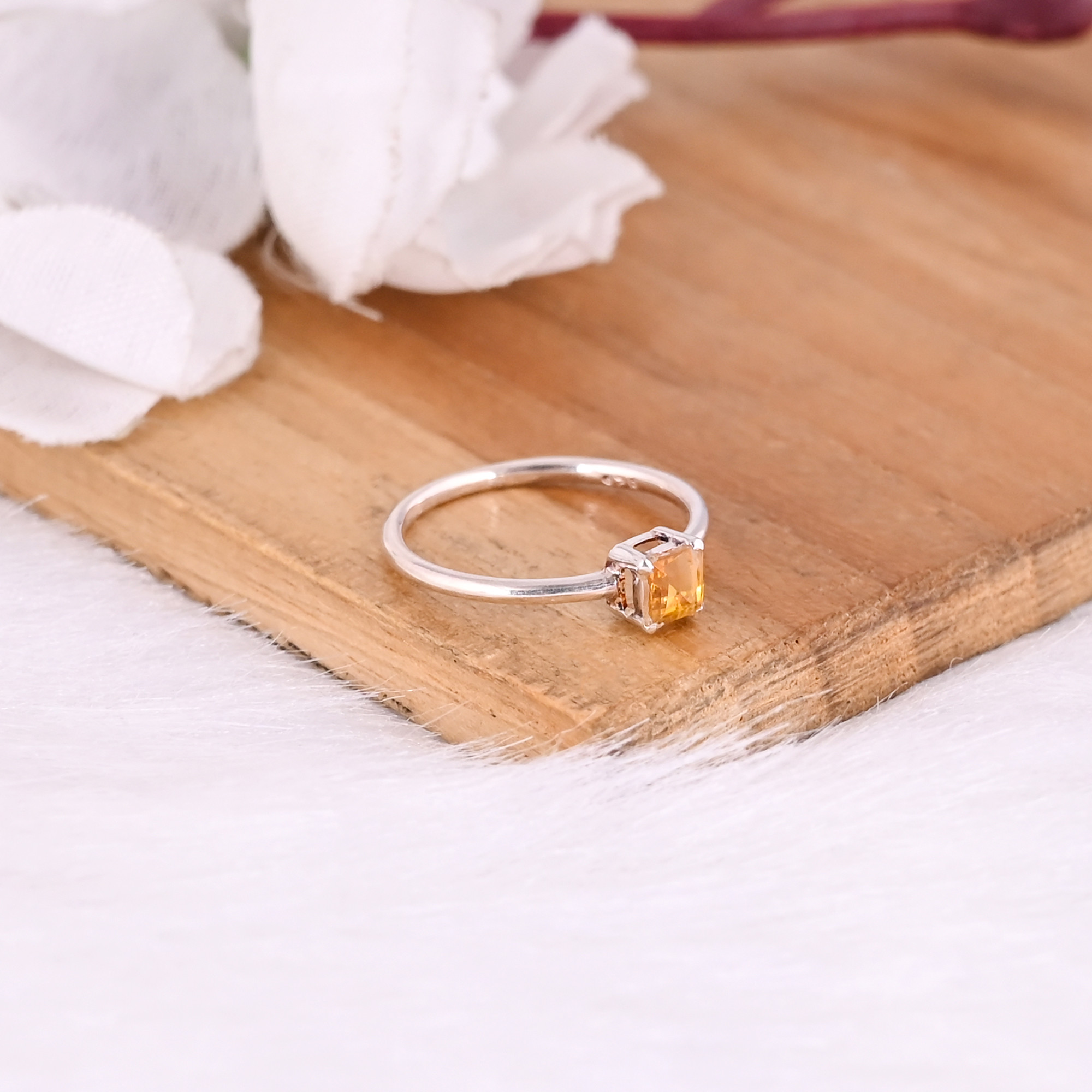 925 Sterling Silver Natural Citrine Prong Setting Handmade Designer Womens Ring Engagement Wedding Gift