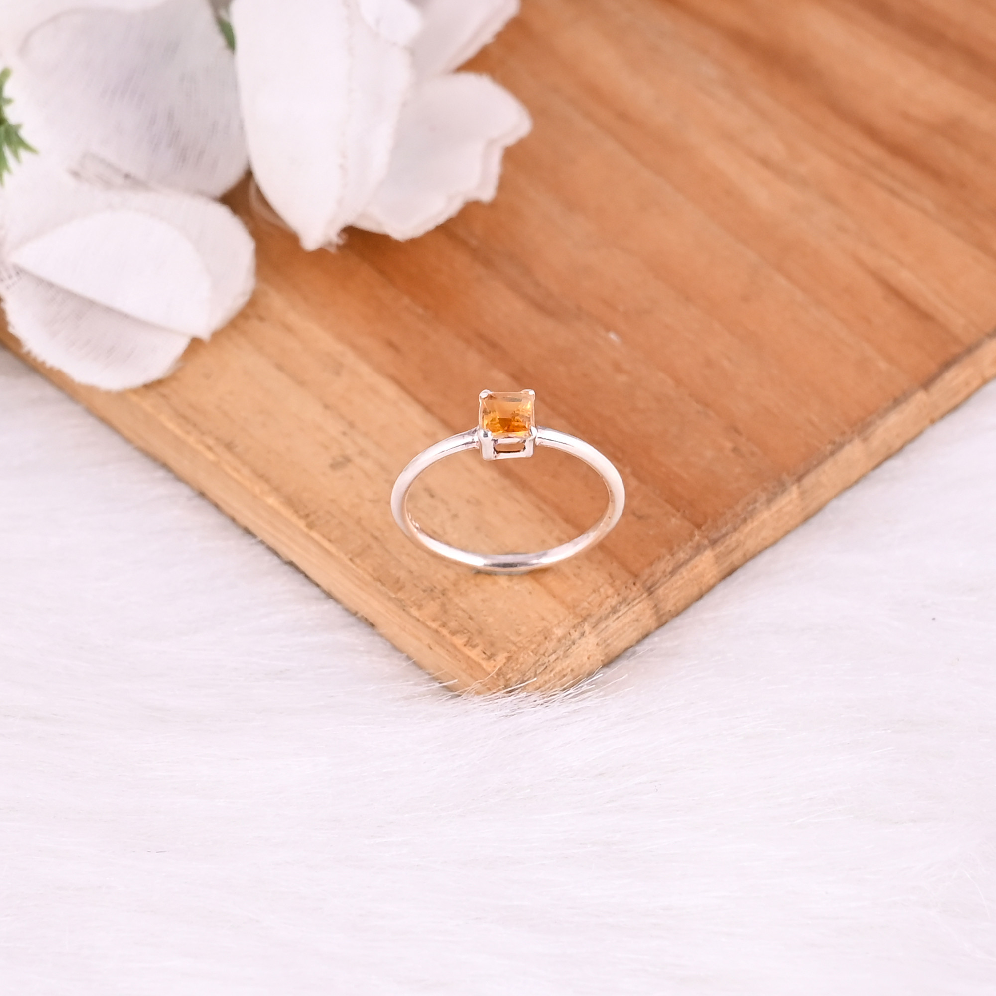 925 Sterling Silver Natural Citrine Prong Setting Handmade Designer Womens Ring Engagement Wedding Gift