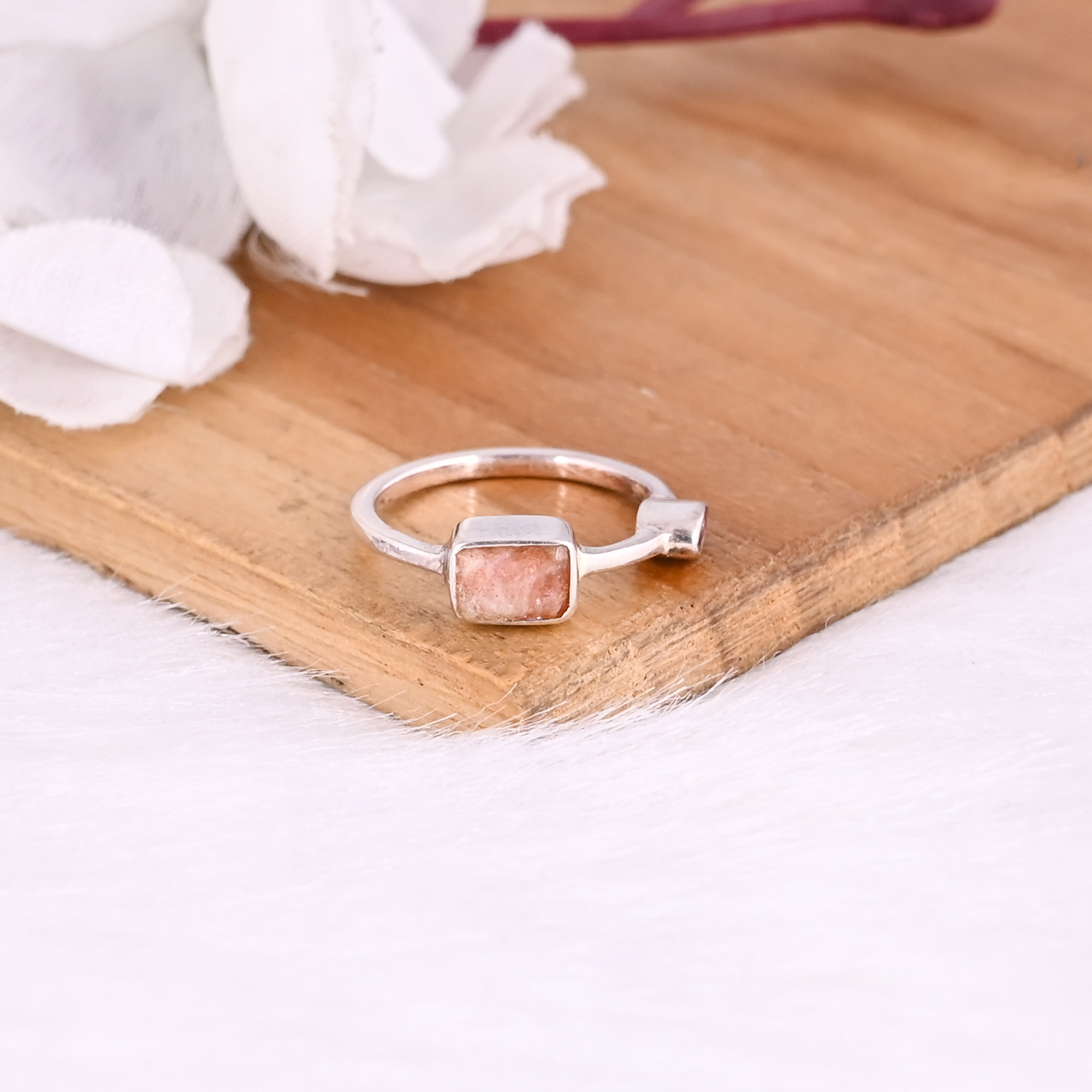 925 Sterling Solid Silver Natural Tourmaline  Sunstone Gemstone Stackable Ring Wholesale Jewelry