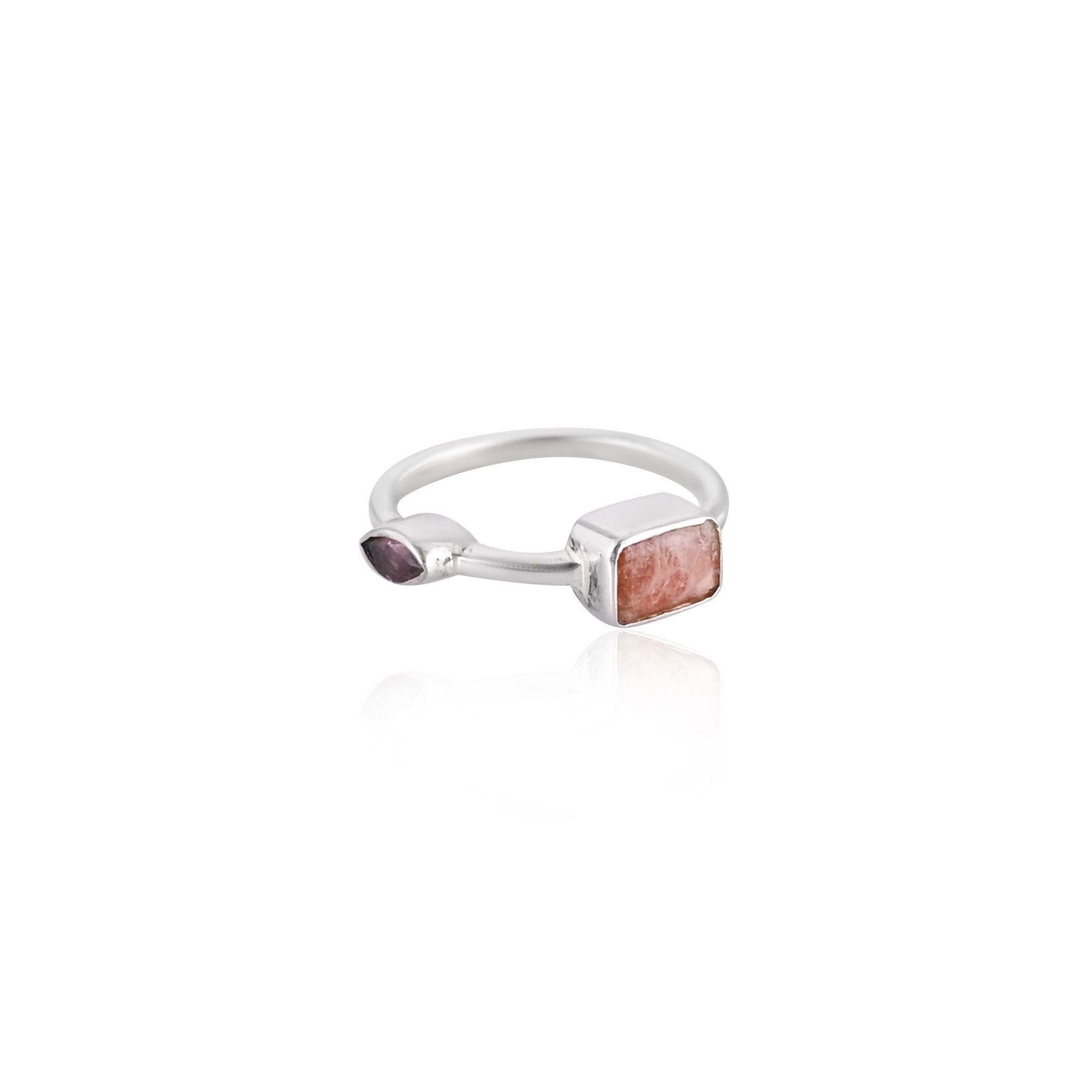925 Sterling Solid Silver Natural Tourmaline  Sunstone Gemstone Stackable Ring Wholesale Jewelry