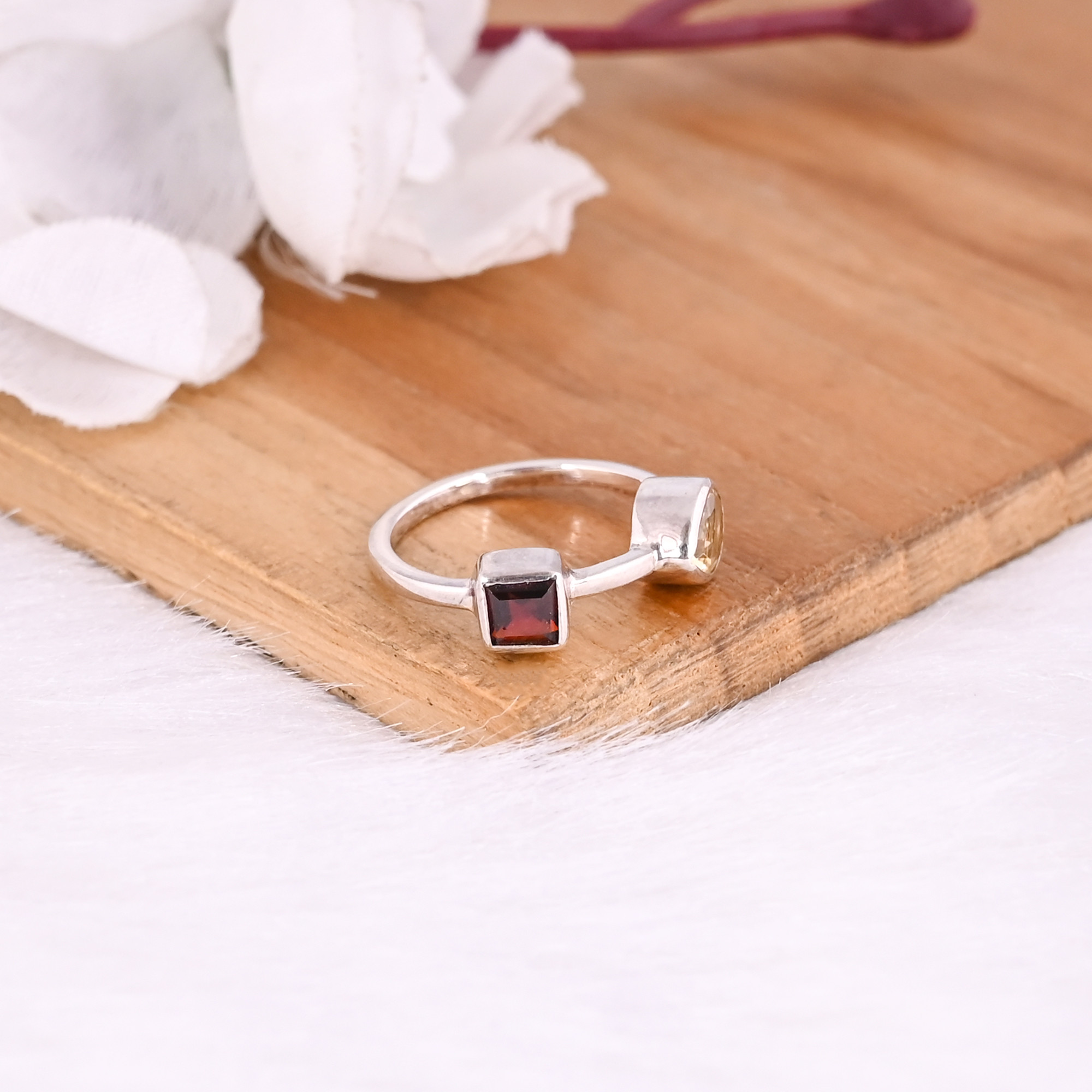 925 Sterling Silver Natural Citrine Garnet Gemstone Handmade Stackable Ring Designer Ring Wholesale Jewelry