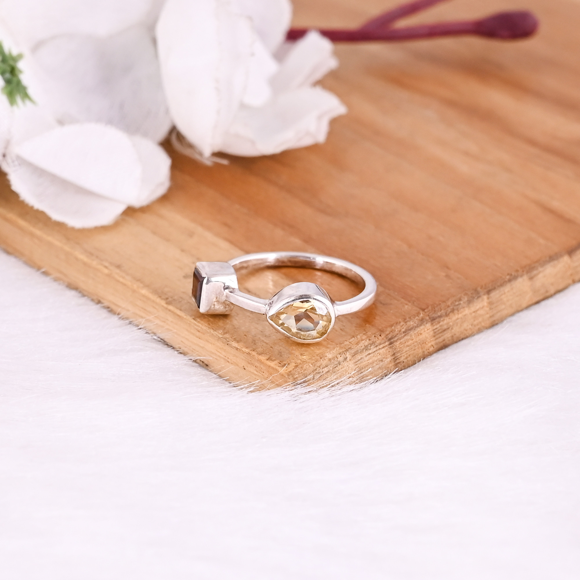 925 Sterling Silver Natural Citrine Garnet Gemstone Handmade Stackable Ring Designer Ring Wholesale Jewelry