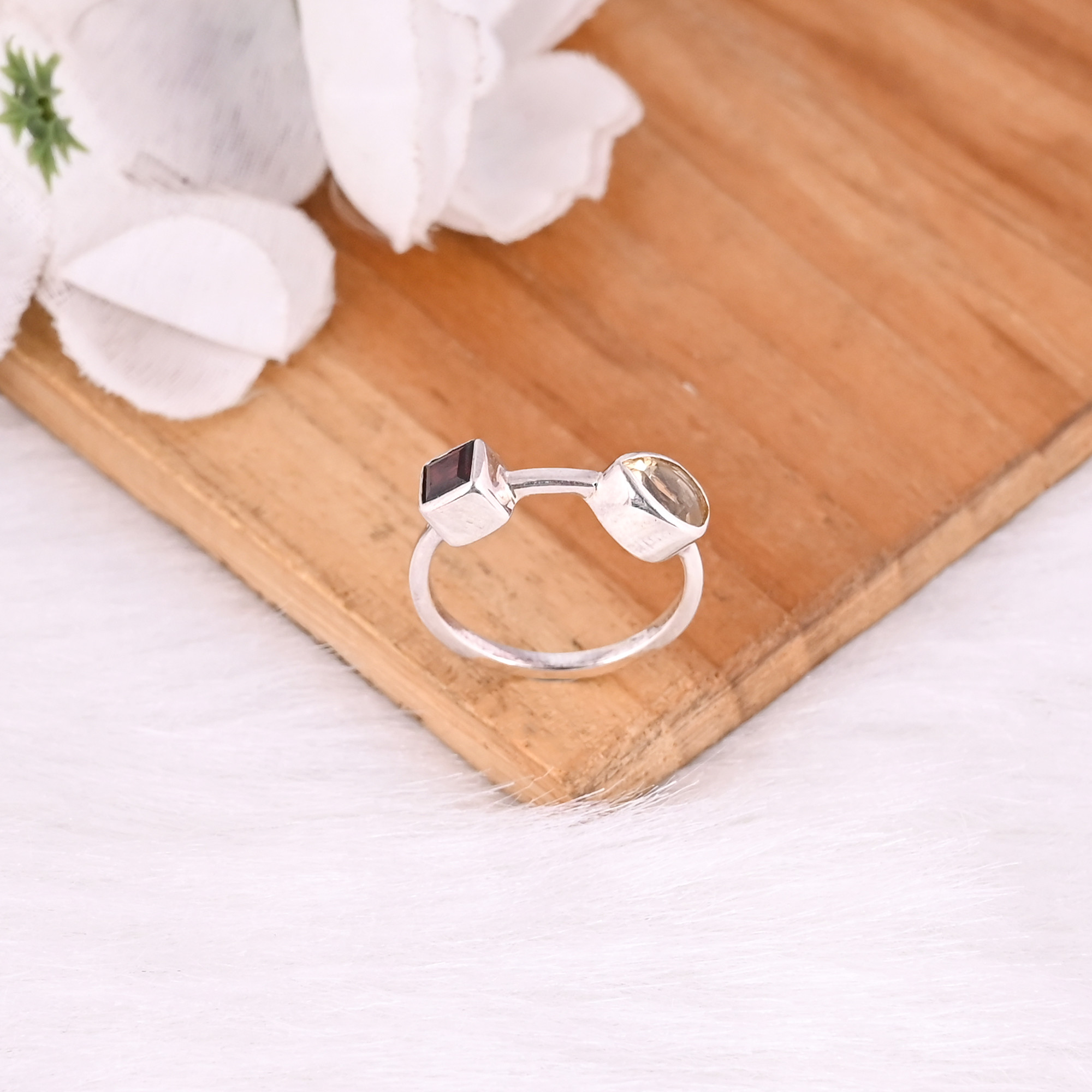 925 Sterling Silver Natural Citrine Garnet Gemstone Handmade Stackable Ring Designer Ring Wholesale Jewelry