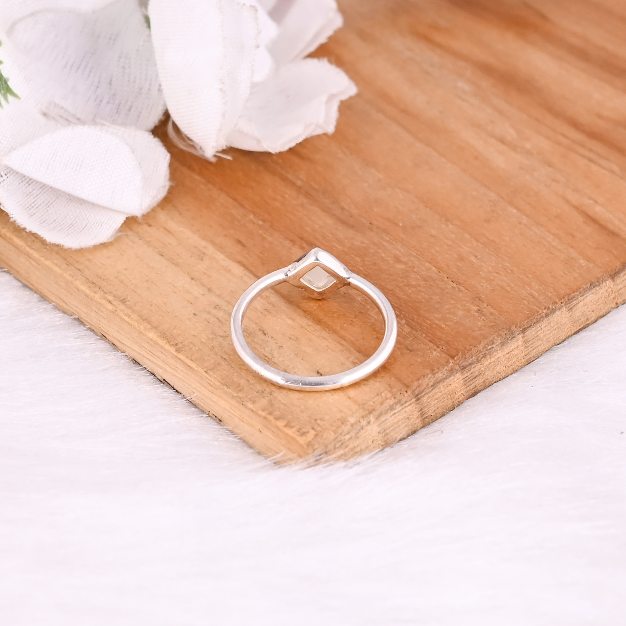 925 Sterling Silver Natural Moonstone Handmade Stacking Band Minimalist Ring Jewelry June Birthstone Gift Ring Wholesale Jewelry