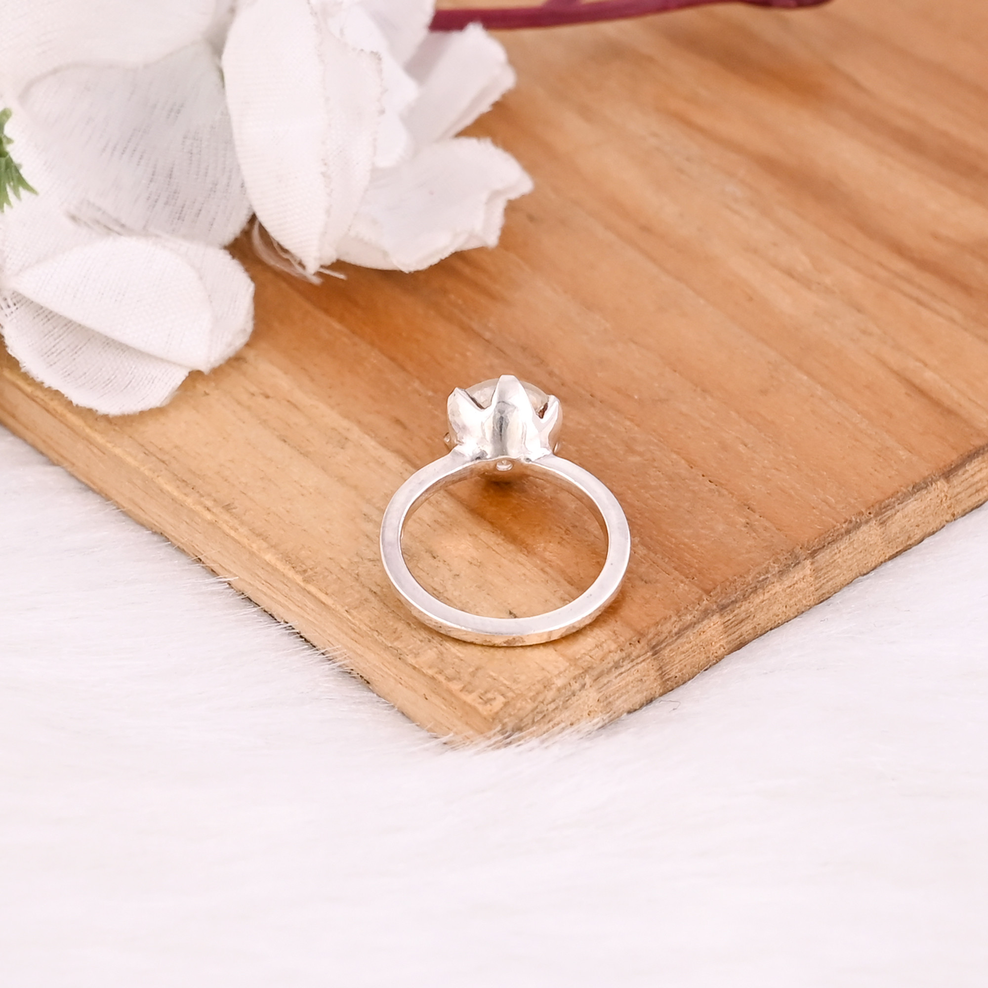 925 Sterling Solid Silver Crystal Quartz Round Gemstone Prong Setting Stacking Band Wedding Engagement Gift Ring Wholesale Ring