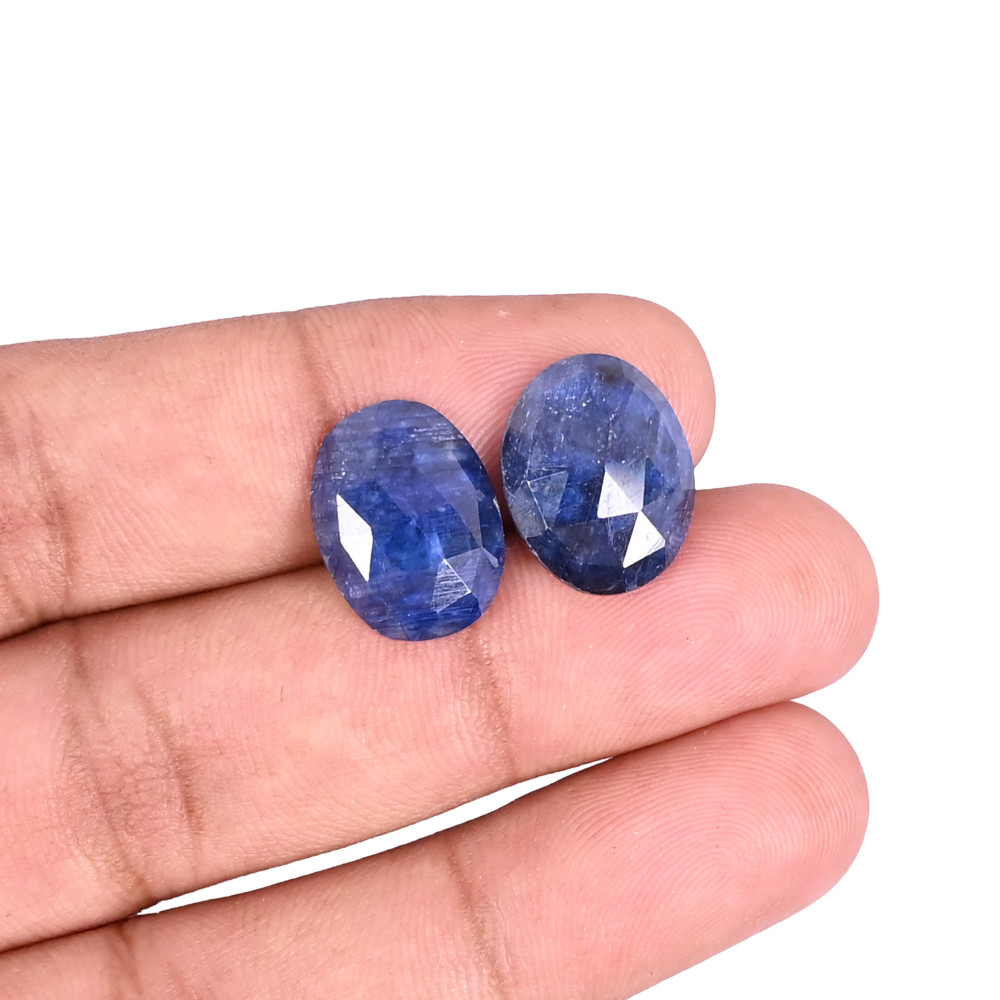 Image of Blue Sapphire Corundum 16.2 Carat ( 1 Pair Weight) 15x12mm Oval Shape Loose Gemstone